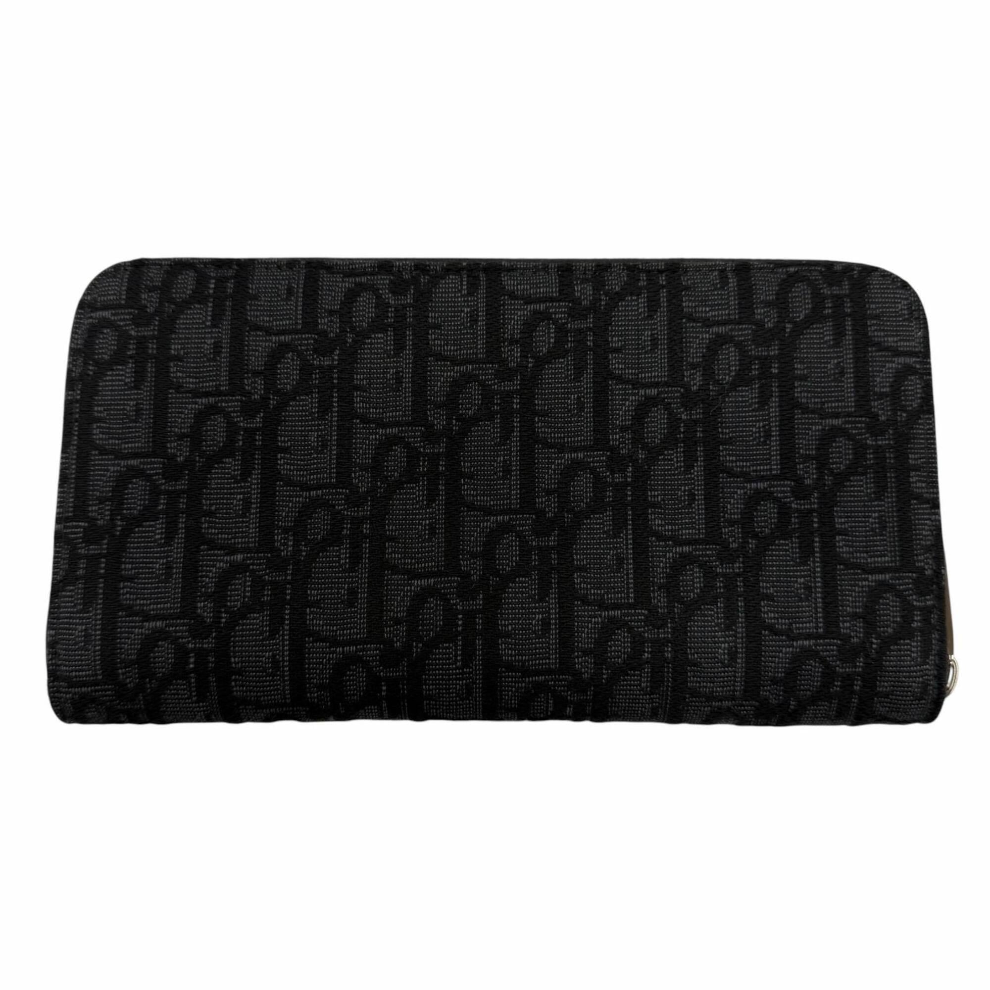 Christian Dior Black Leather Fabric Long Wallet (Bi-Fold) (Pre-Owned)