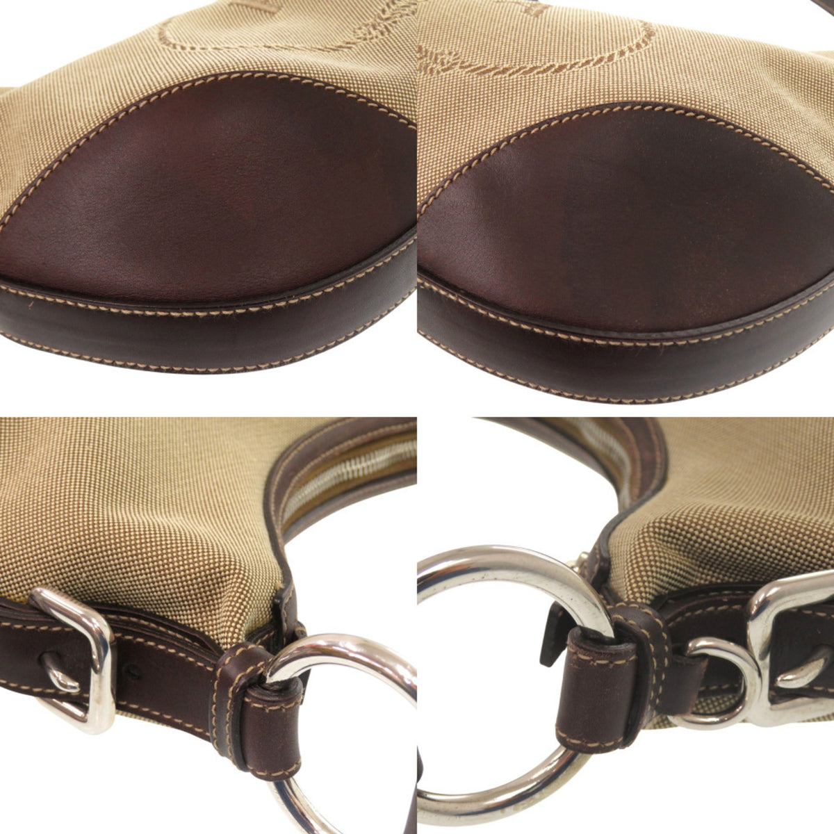 Prada Brown Khaki Canvas Leather Shoulder Bag (Pre-Owned)