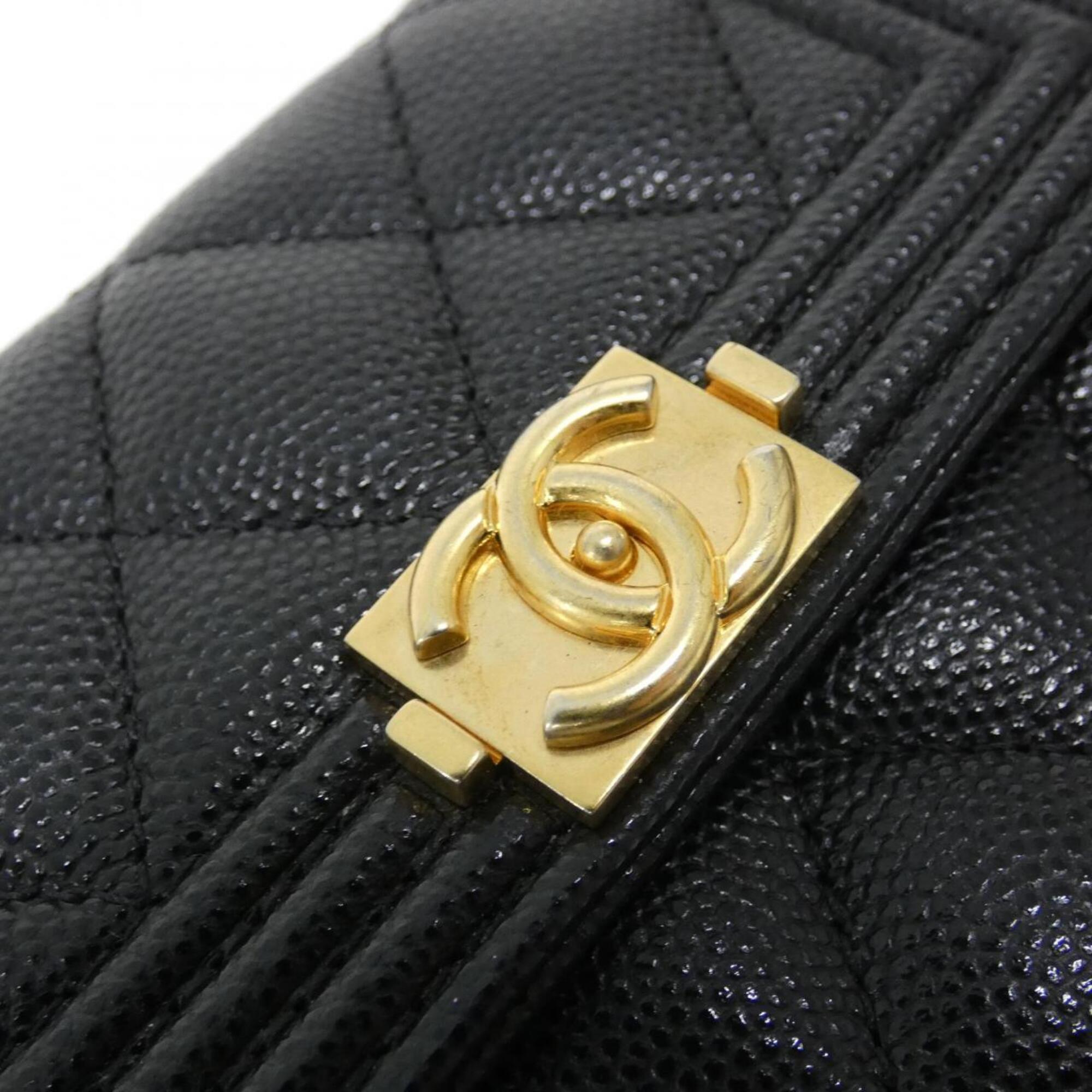 Chanel Black Grained Calfskin Wallet (Tri-Fold) (Pre-Owned)