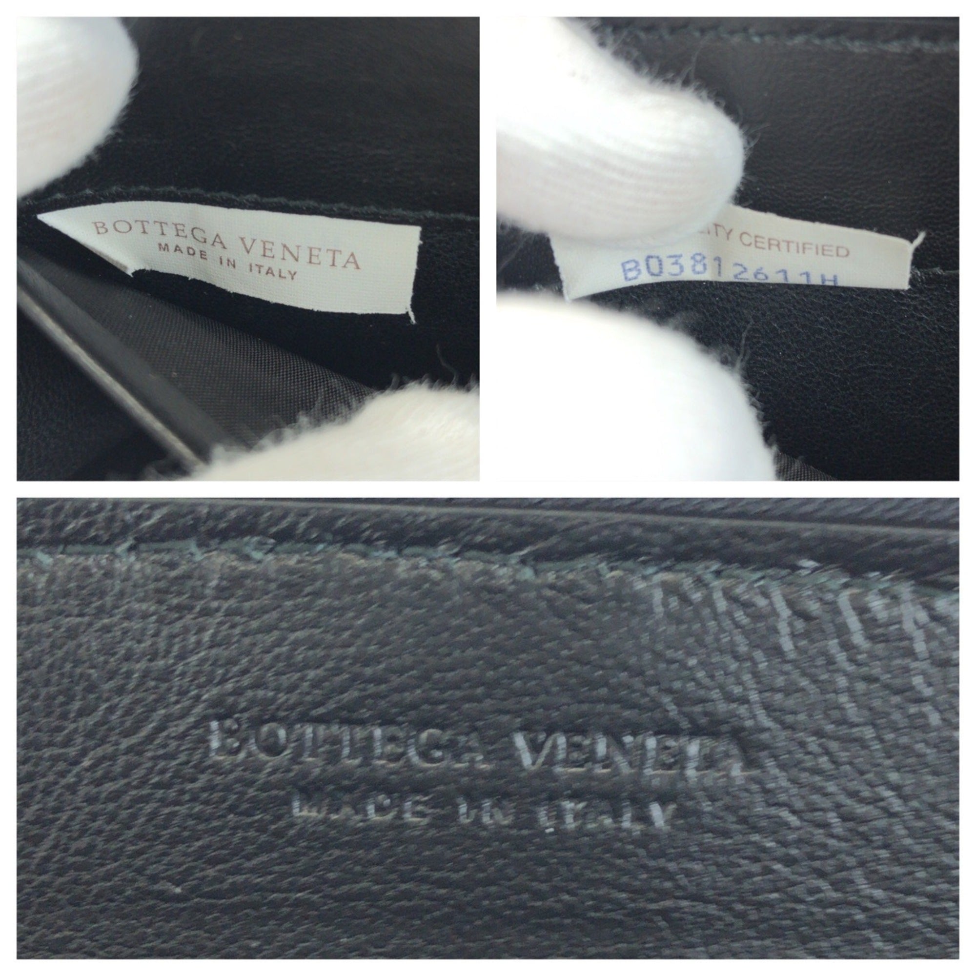 Bottega Veneta Black Gray Leather Long Wallet (Bi-Fold) (Pre-Owned)