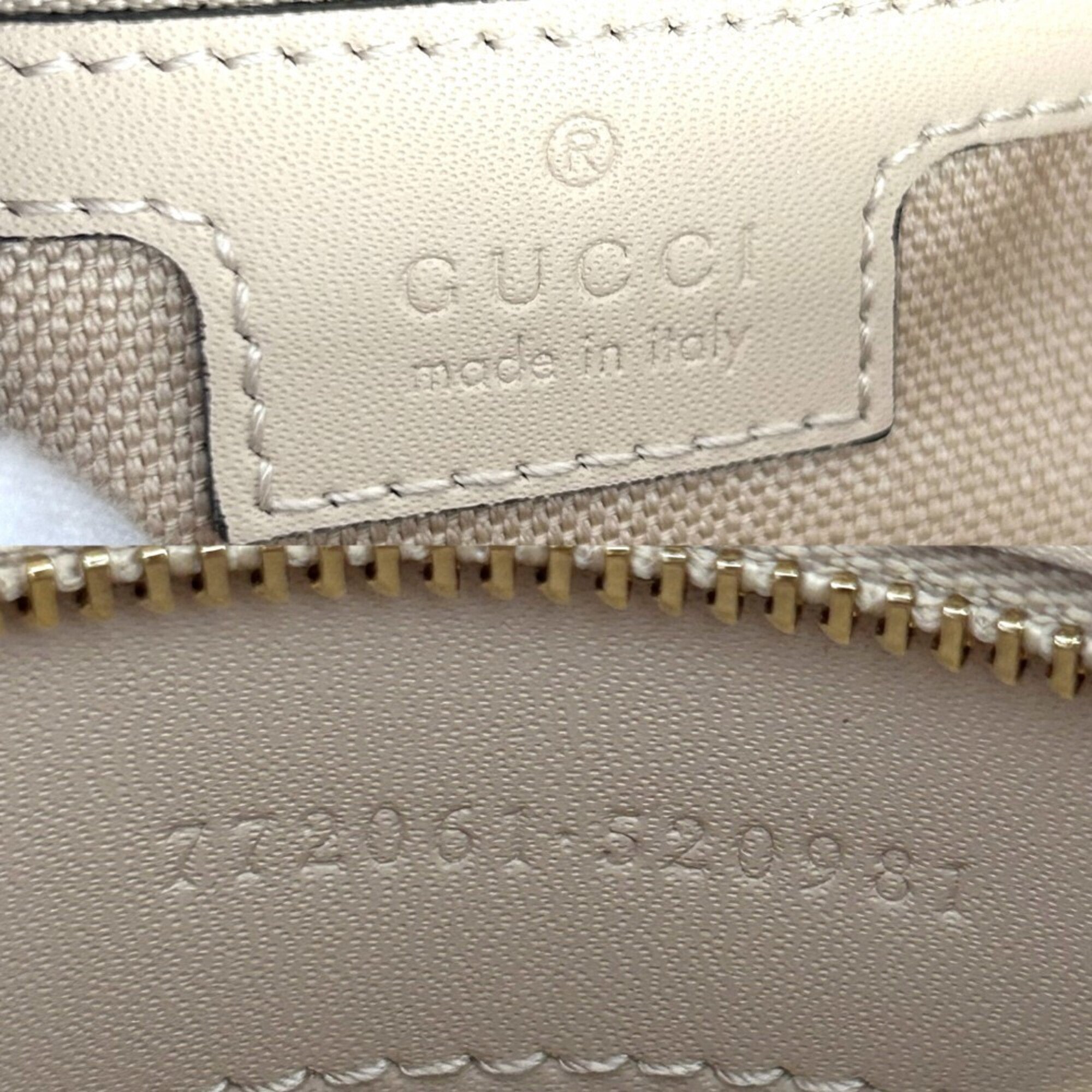 Gucci Beige White Canvas Leather Boston Bag Shoulder Bag (Pre-Owned)