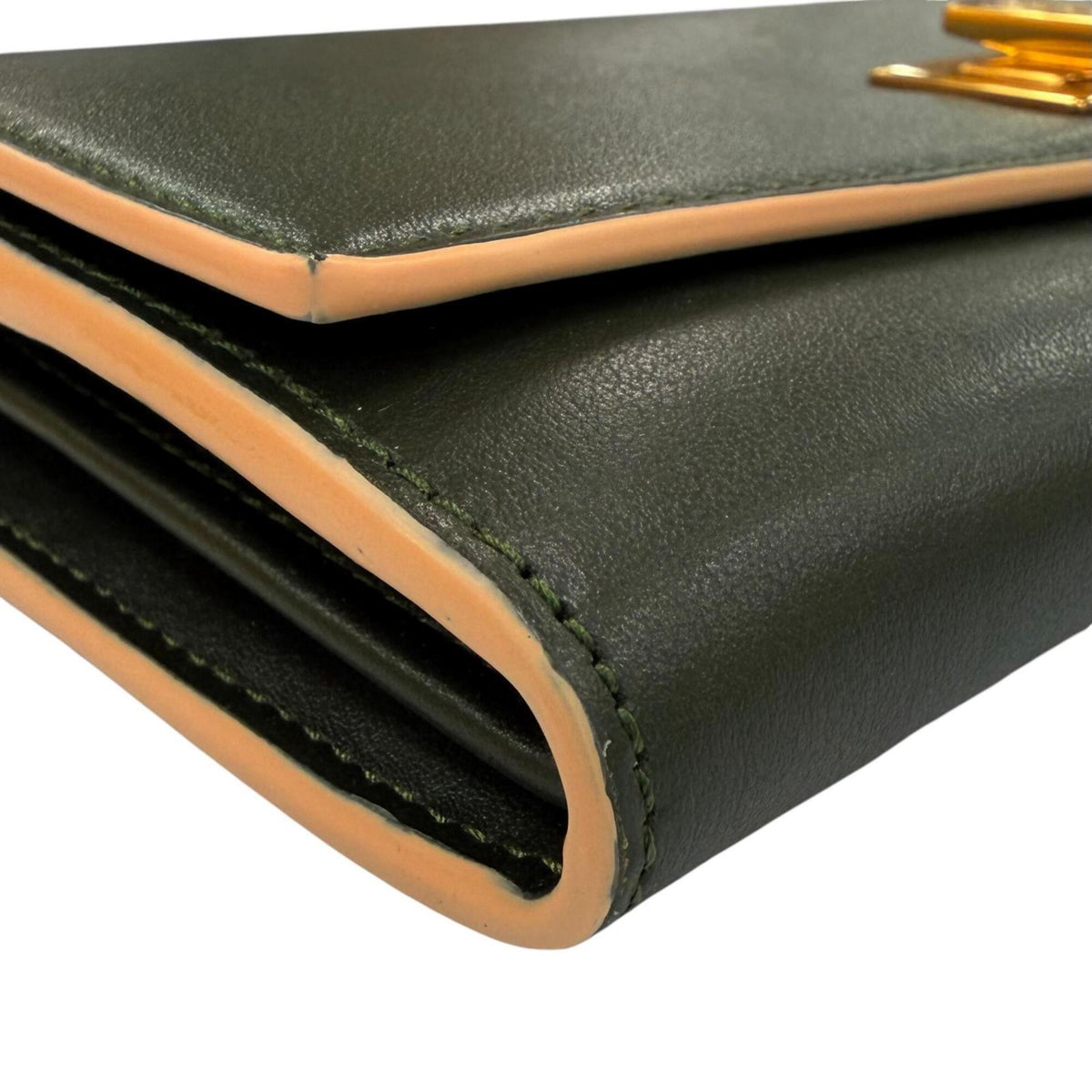 Fendi Dark Green Leather Long Wallet (Bi-Fold) (Pre-Owned)
