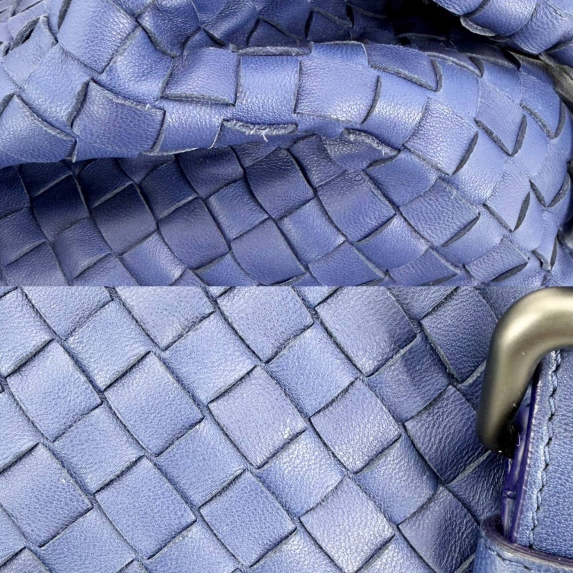 Bottega Veneta Intrecciato Blue Leather Handbag Tote Bag (Pre-Owned)