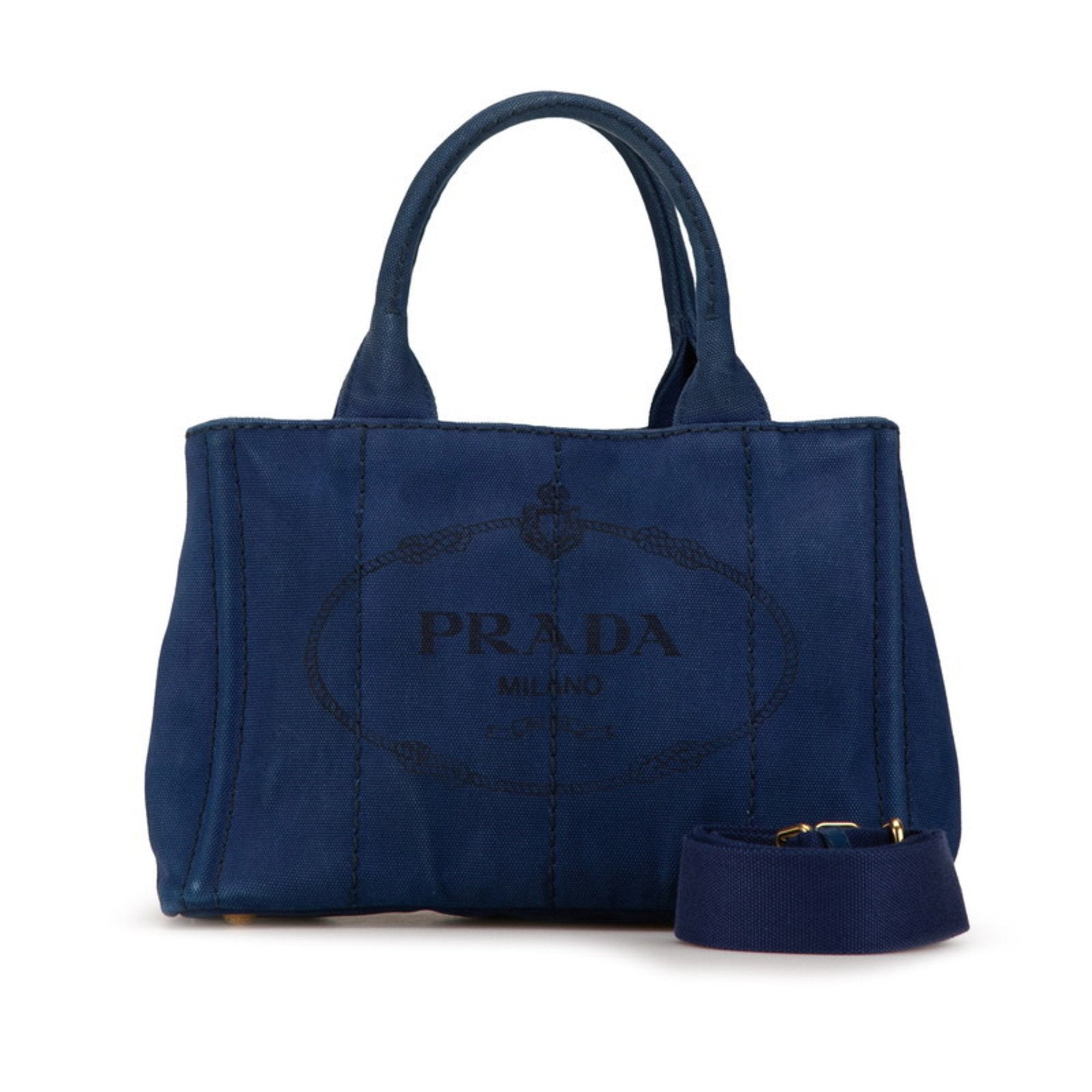 Prada Canapa Navy Canvas Handbag Shoulder Bag (Pre-Owned)