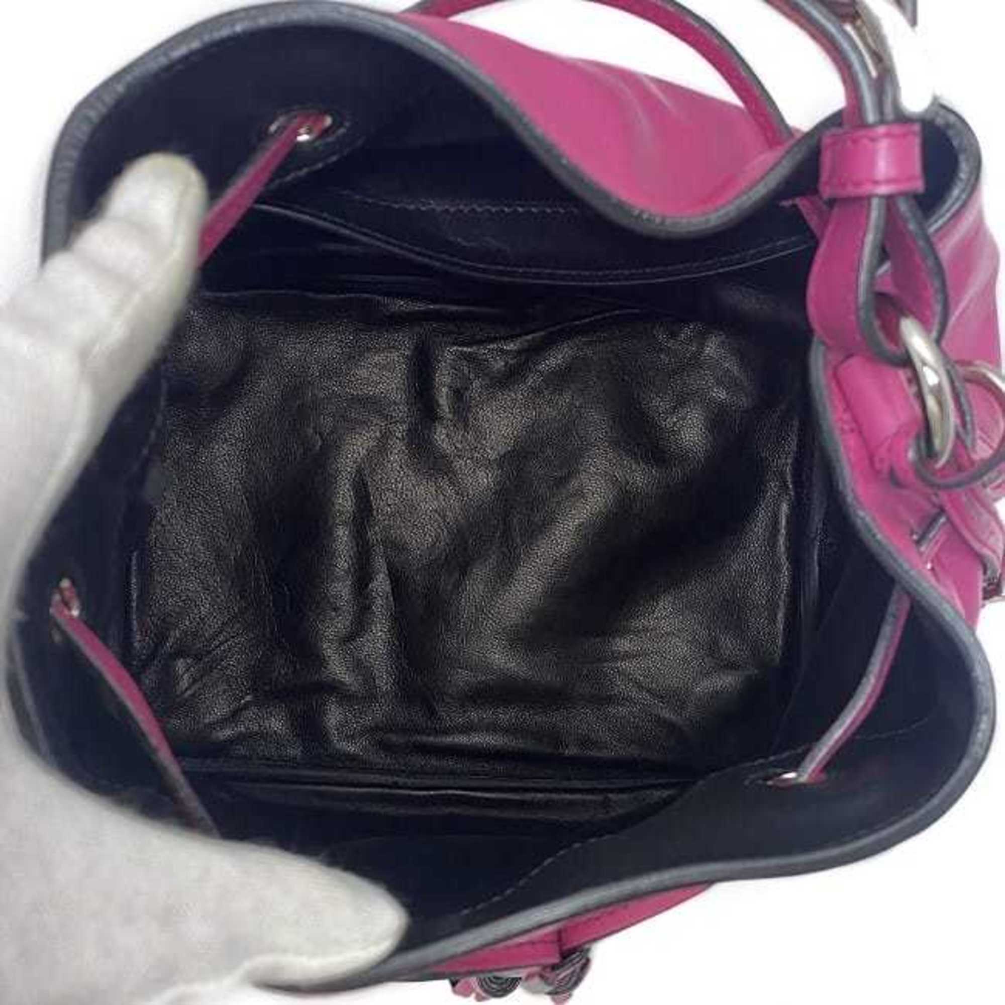 Prada Fuxia Pink Leather Handbag Shoulder Bag (Pre-Owned)