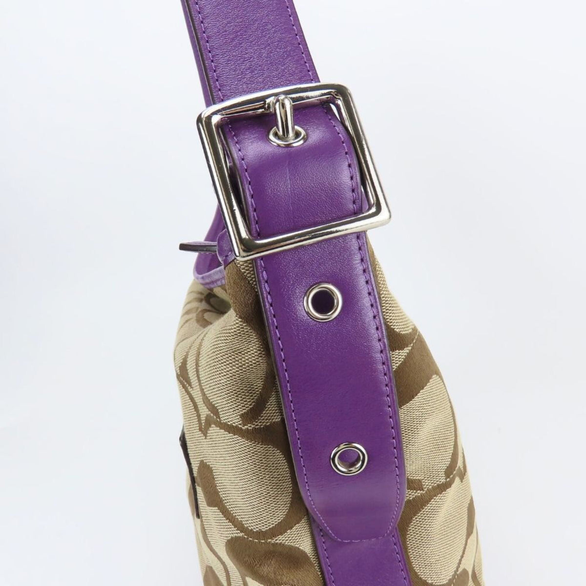 Coach Beige Purple Leather Canvas Shoulder Bag (Pre-Owned)
