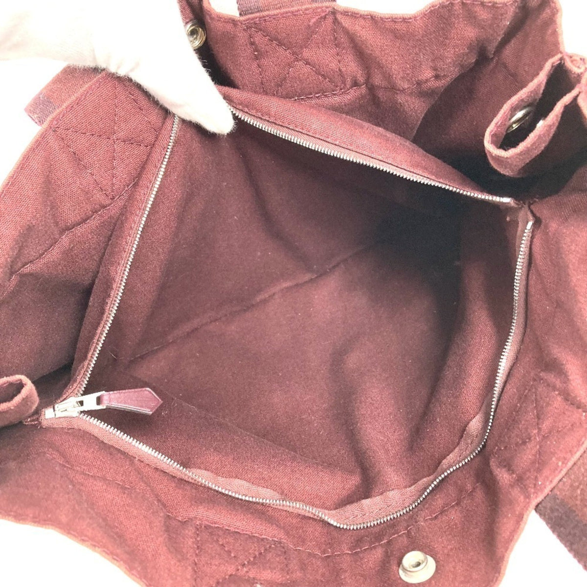 Hermes Wine Cotton Leather Handbag Tote Bag (Pre-Owned)