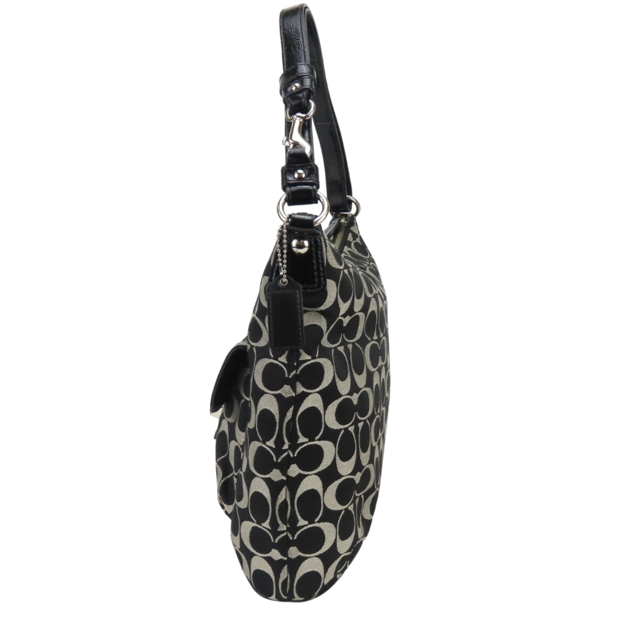 Coach Black Gray Canvas Patent Leather Shoulder Bag (Pre-Owned)