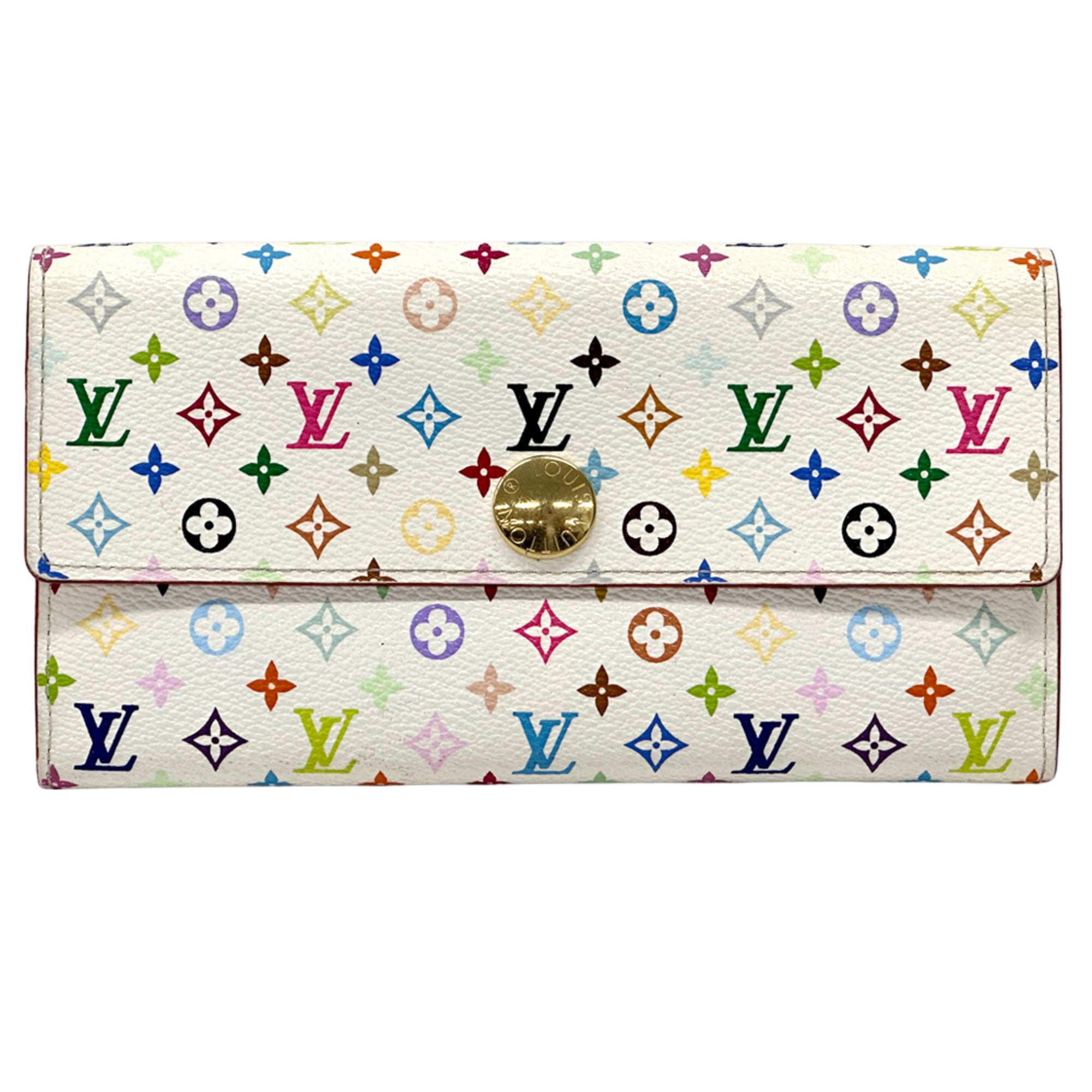Louis Vuitton Litchi Pink White Monogram Multicolore Long Wallet (Bi-Fold) (Pre-Owned)