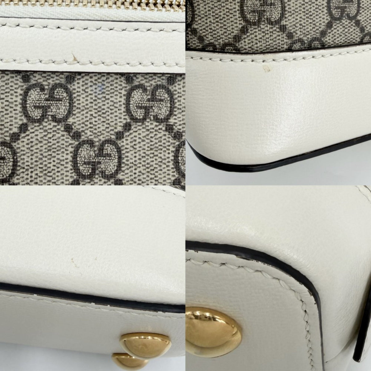 Gucci Beige White Gg Supreme Leather Handbag Shoulder Bag (Pre-Owned)