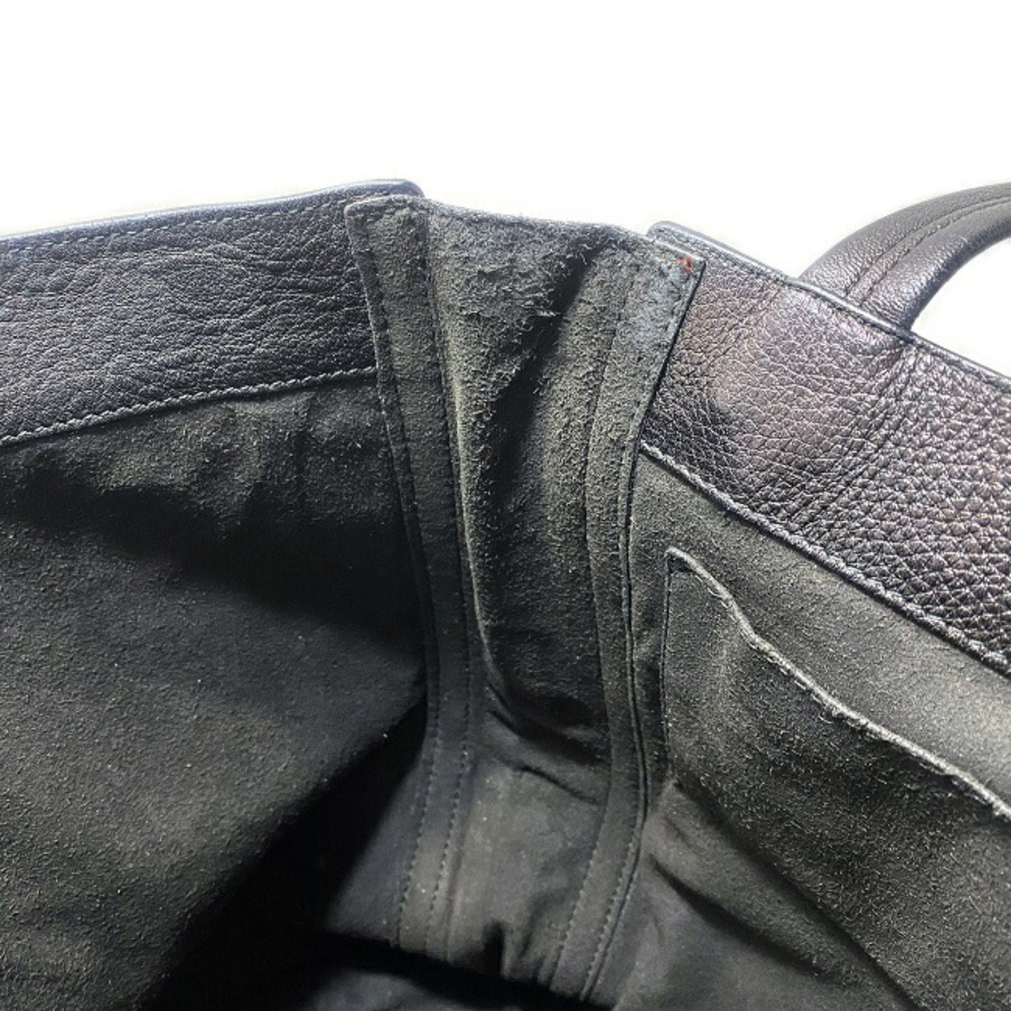 Salvatore Ferragamo Gancini Black Gold Leather Tote Bag (Pre-Owned)