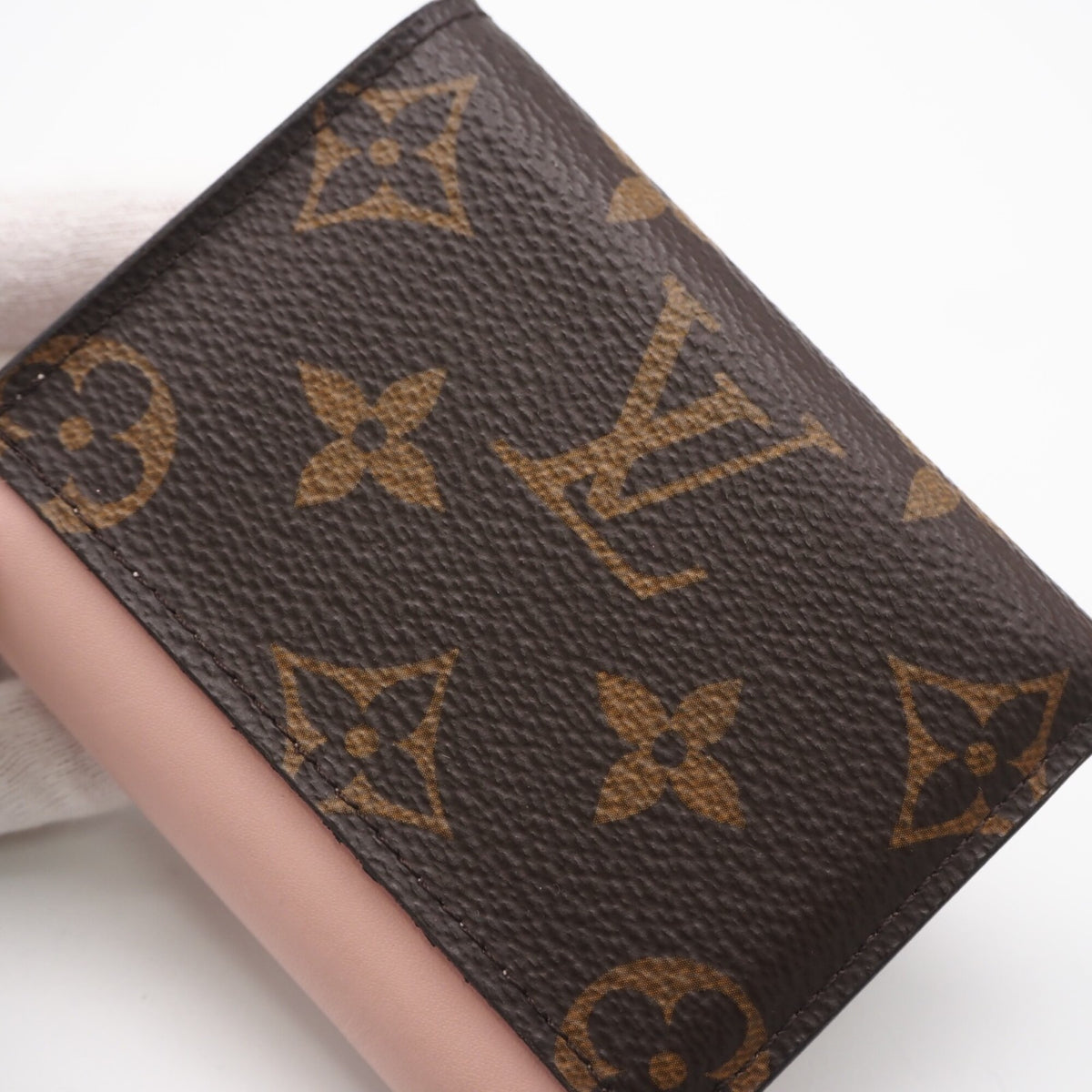 Louis Vuitton Monogram Beige Brown Pink Coated Canvas Wallet (Tri-Fold) (Pre-Owned)