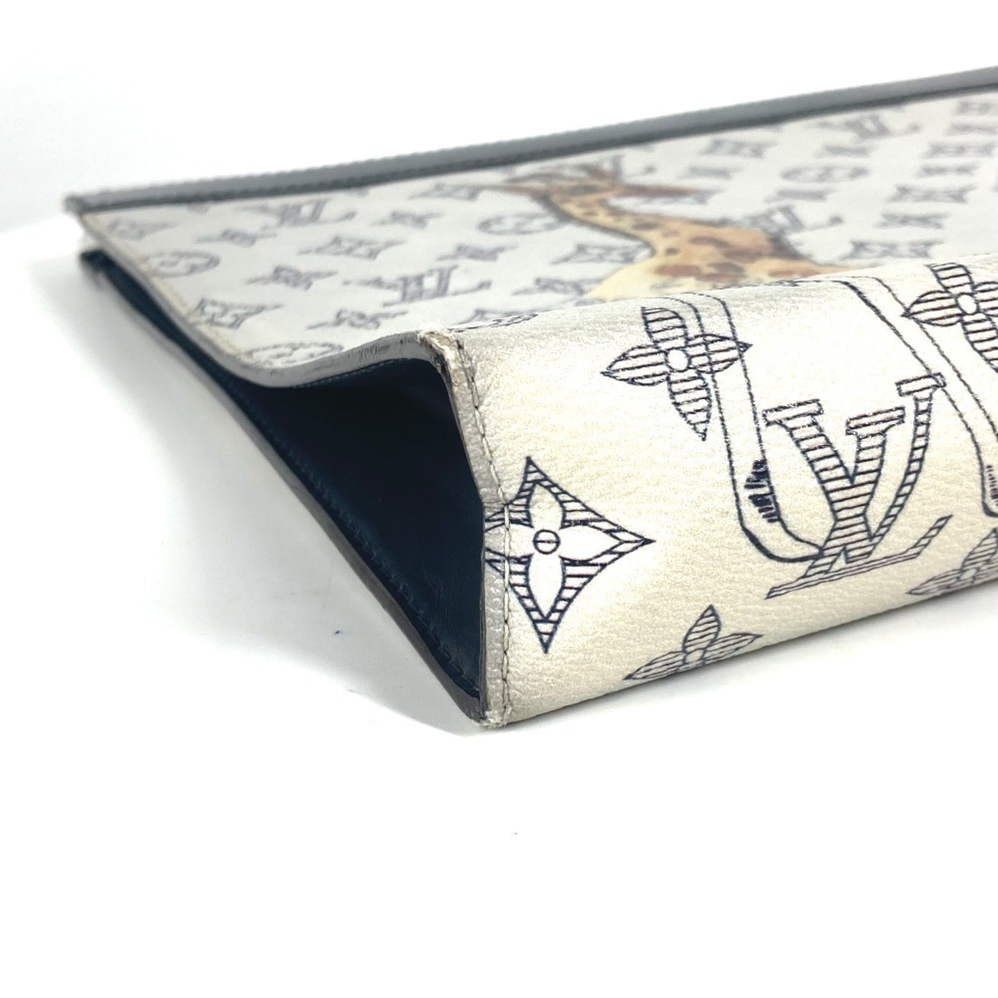 Louis Vuitton Navy White Leather Clutch Bag Pochette Pouch (Pre-Owned)