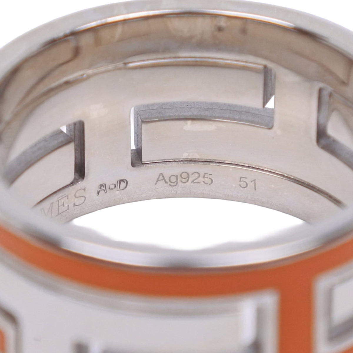 Hermes Silver Orange Enamel Silver 925 Band Ring (Pre-Owned)