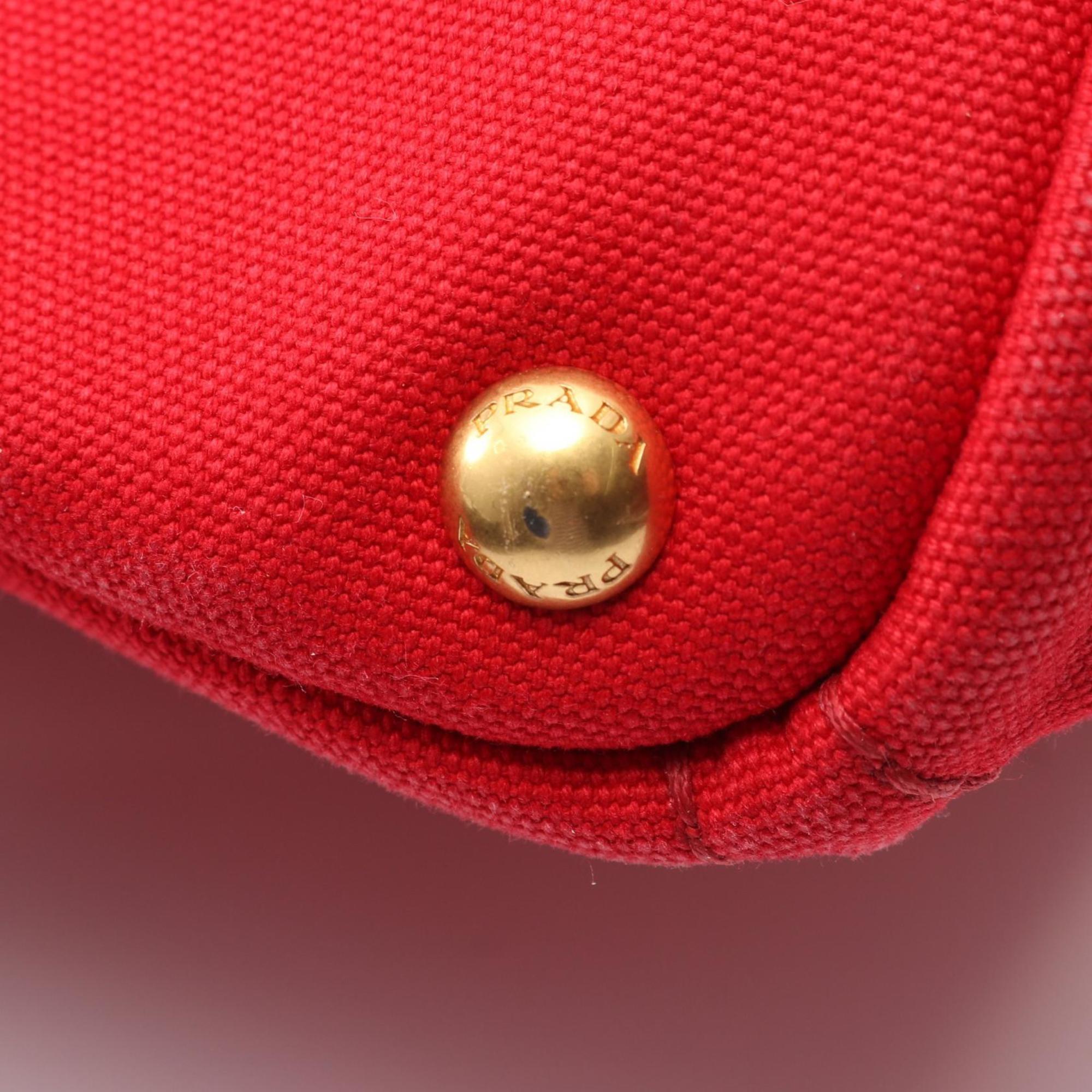 Prada Red Color Canvas Tote Bag (Pre-Owned)