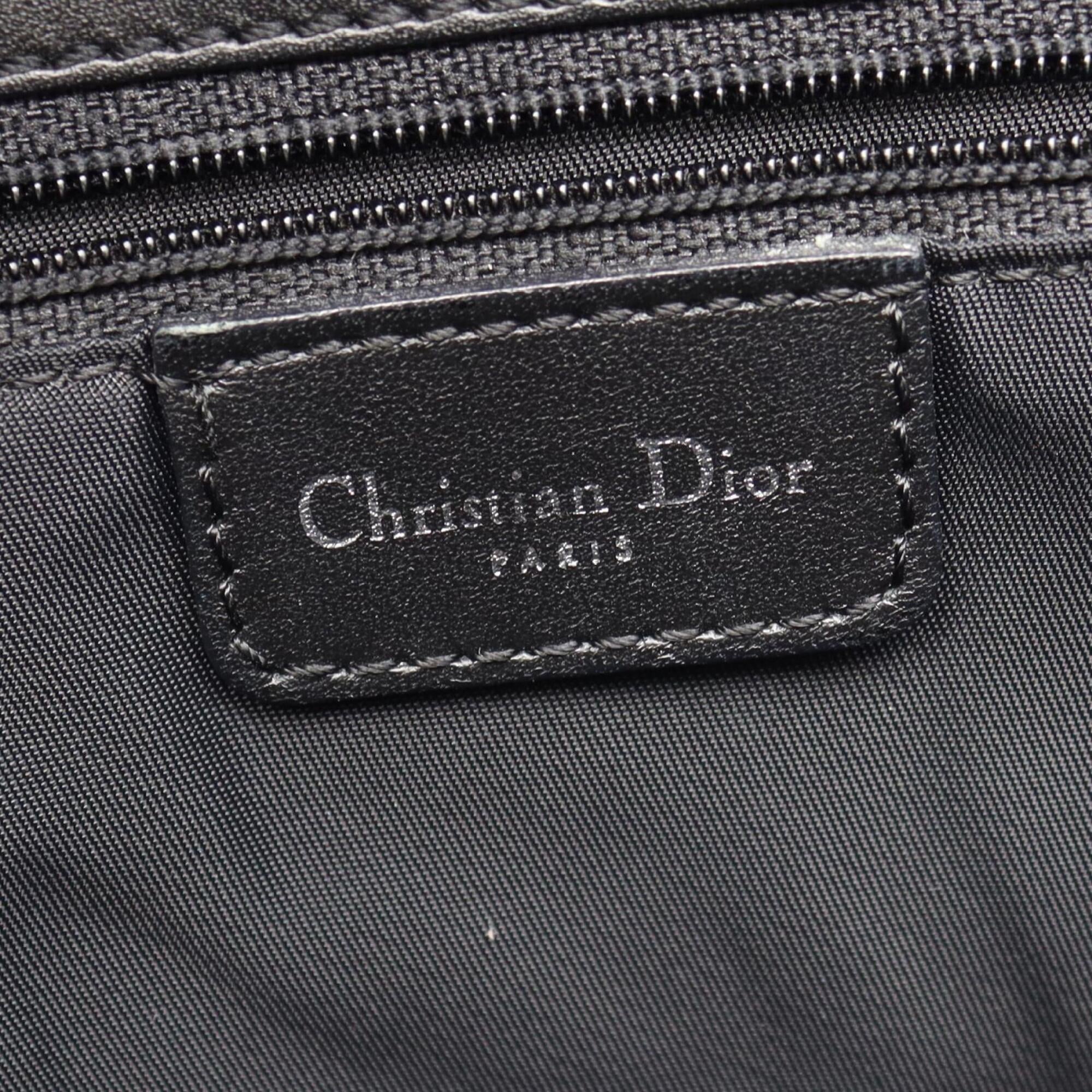 Christian Dior Black Gray Canvas Leather Saddle Bag Tote Bag (Pre-Owned)