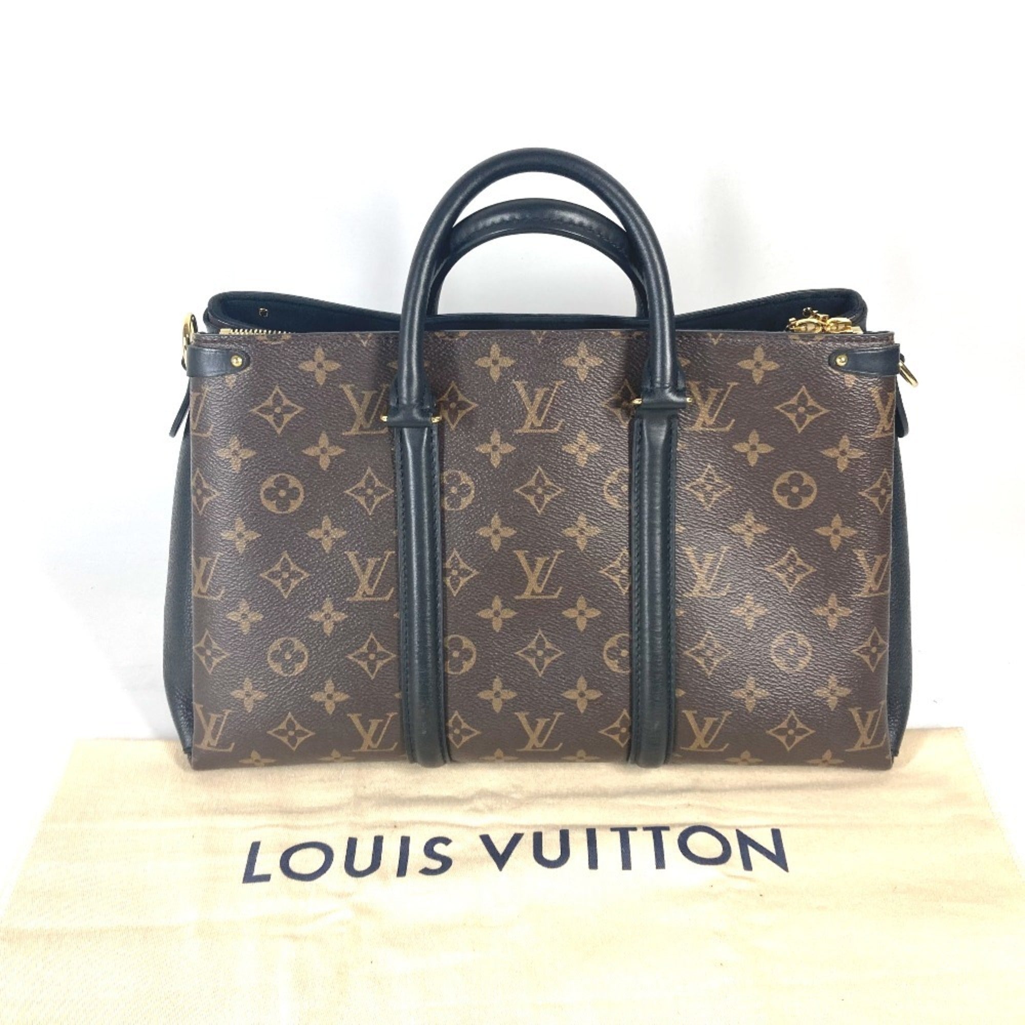 Louis Vuitton Black Brown Monogram Canvas Handbag Tote Bag (Pre-Owned)