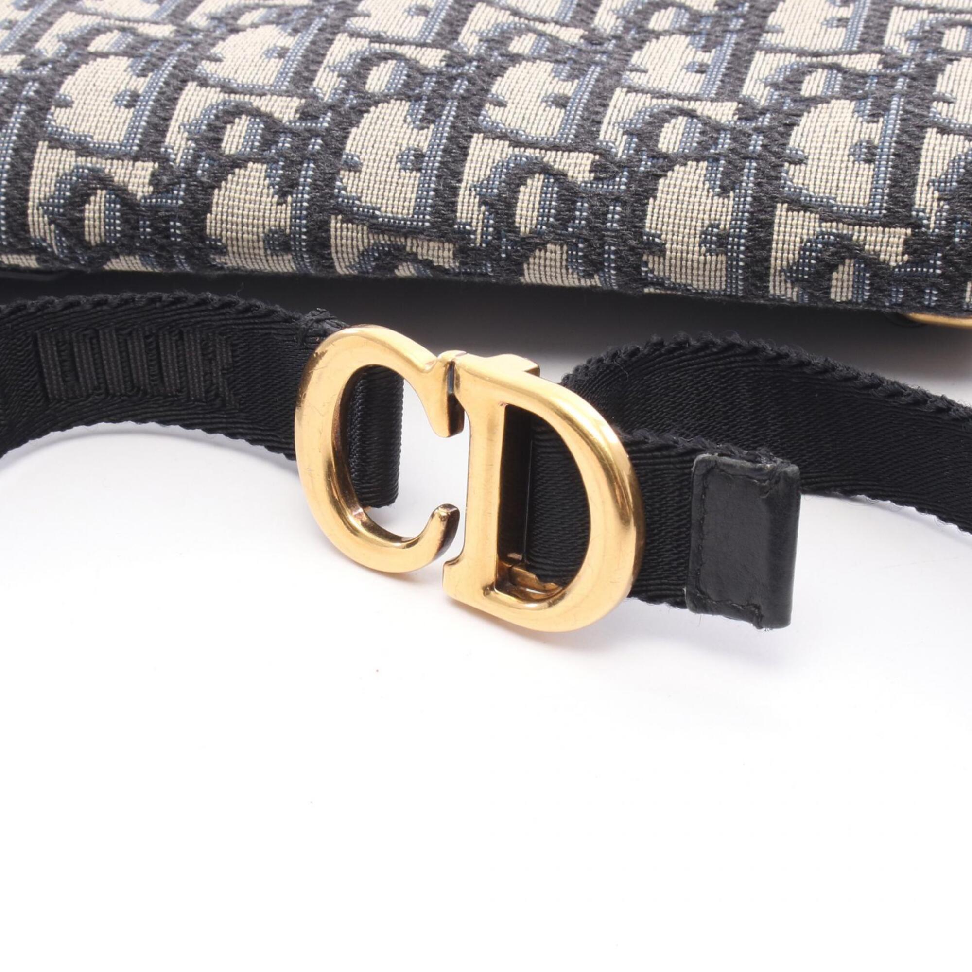 Christian Dior Beige Navy Canvas Leather Fanny Pack Handbag Saddle Bag (Pre-Owned)