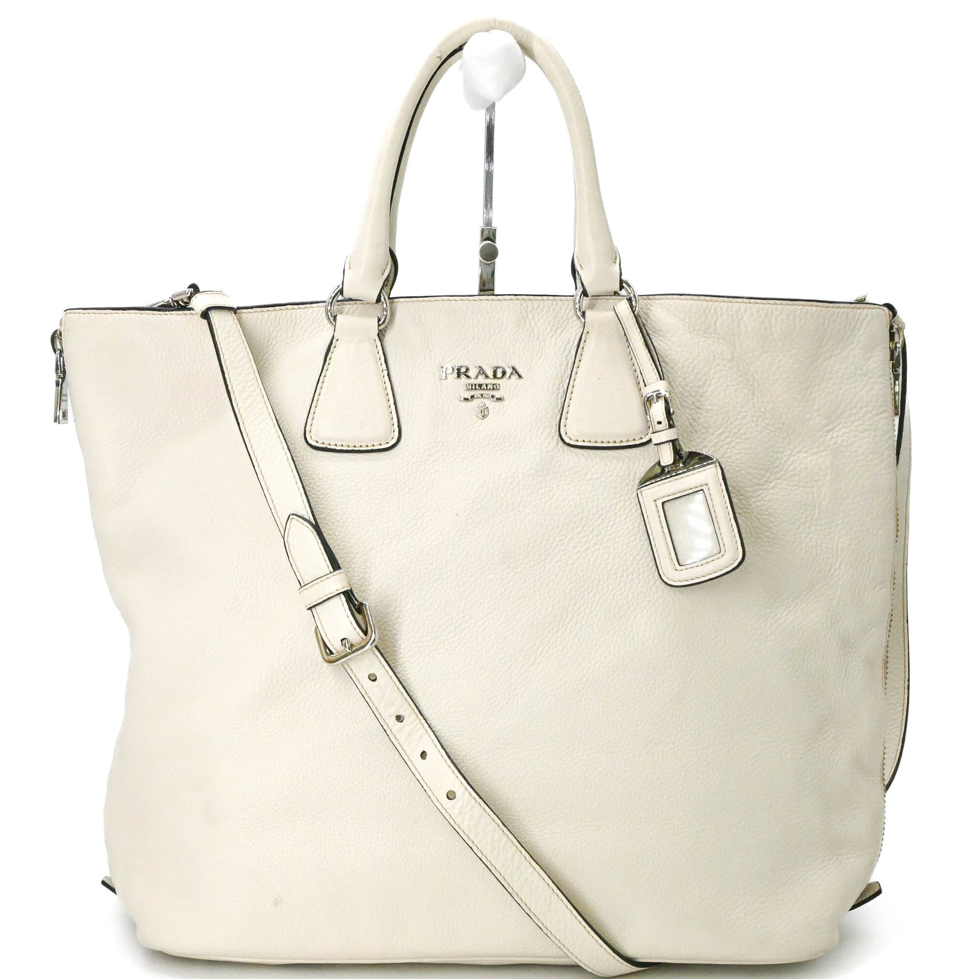 Prada White Leather Shoulder Bag Tote Bag (Pre-Owned)