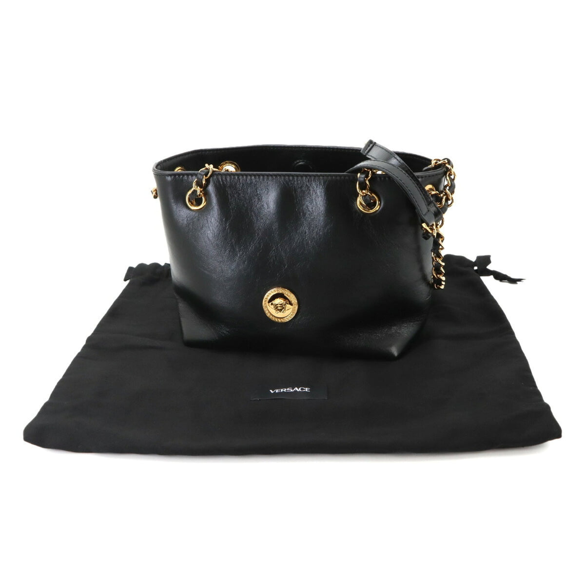 Versace Black Leather Handbag Shoulder Bag (Pre-Owned)