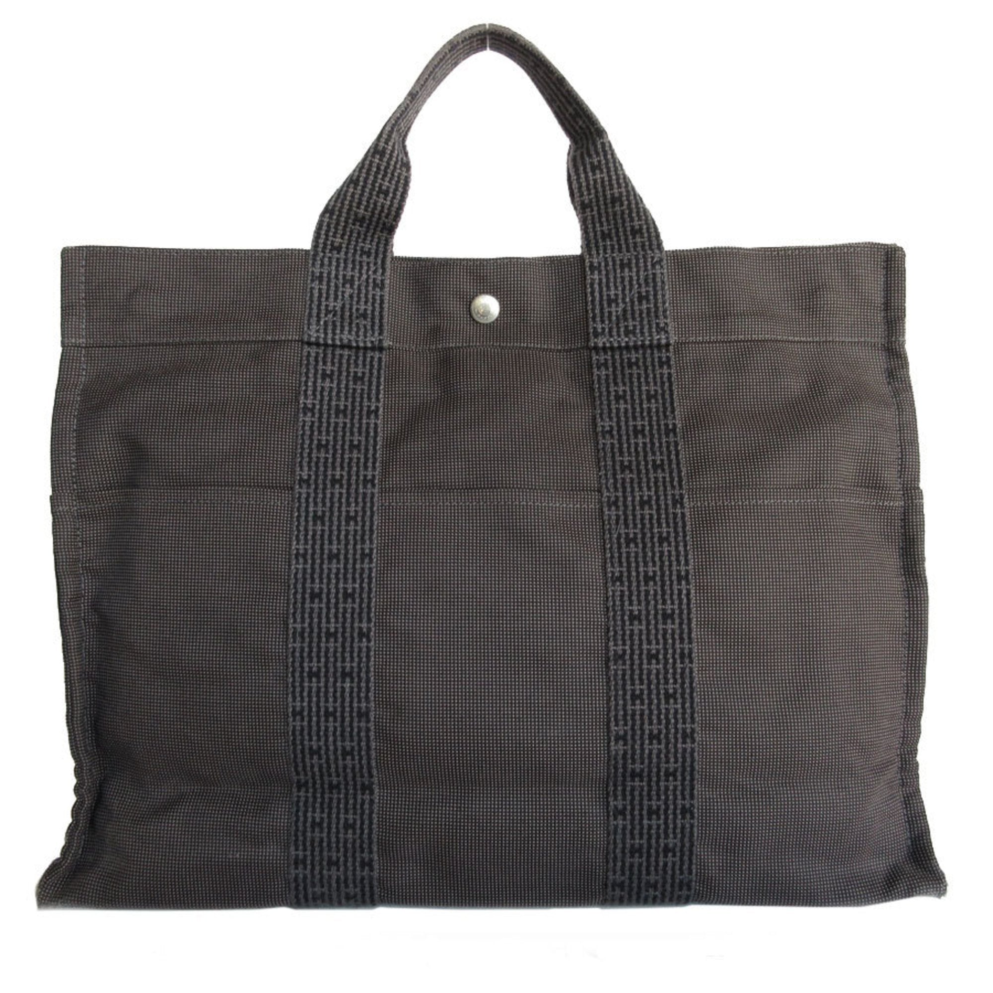 Hermes Dark Gray Canvas Handbag Tote Bag (Pre-Owned)
