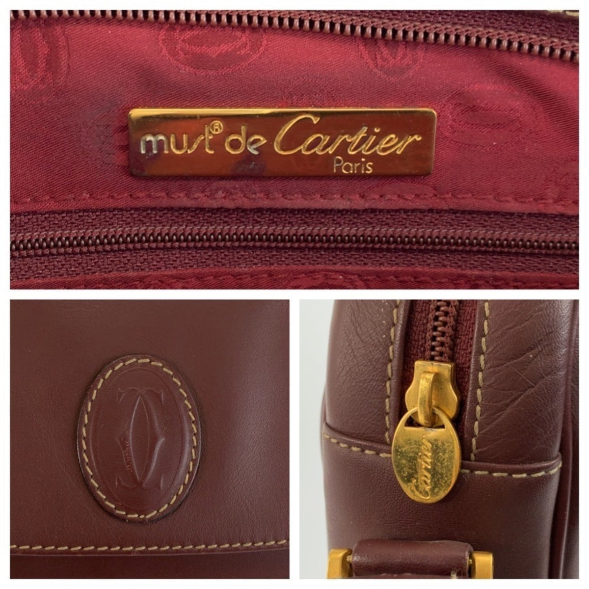 Cartier Wine Red Leather Pochette Shoulder Bag (Pre-Owned)