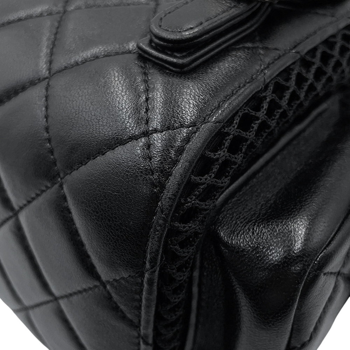 Chanel Matelasse Black Mesh Leather Backpack (Pre-Owned)