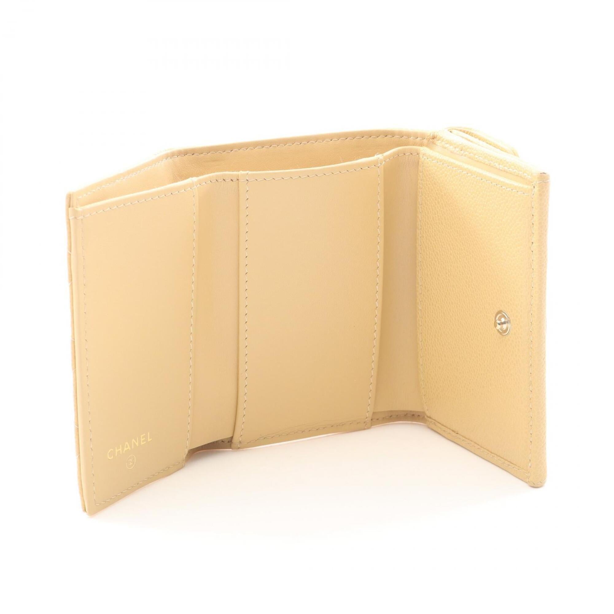 Chanel Beige Grained Calfskin Wallet (Tri-Fold) (Pre-Owned)