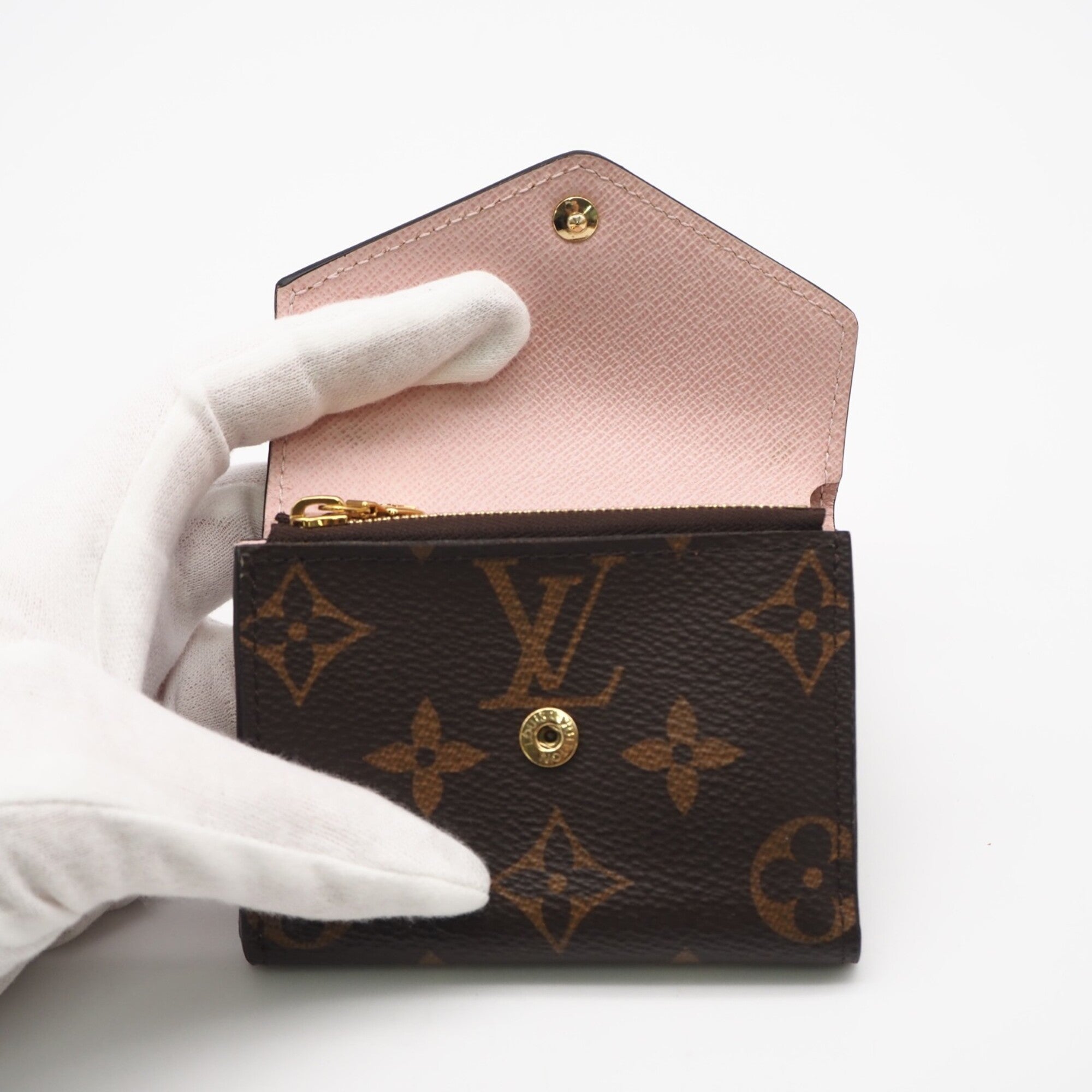 Louis Vuitton Monogram Beige Brown Pink Coated Canvas Wallet (Tri-Fold) (Pre-Owned)