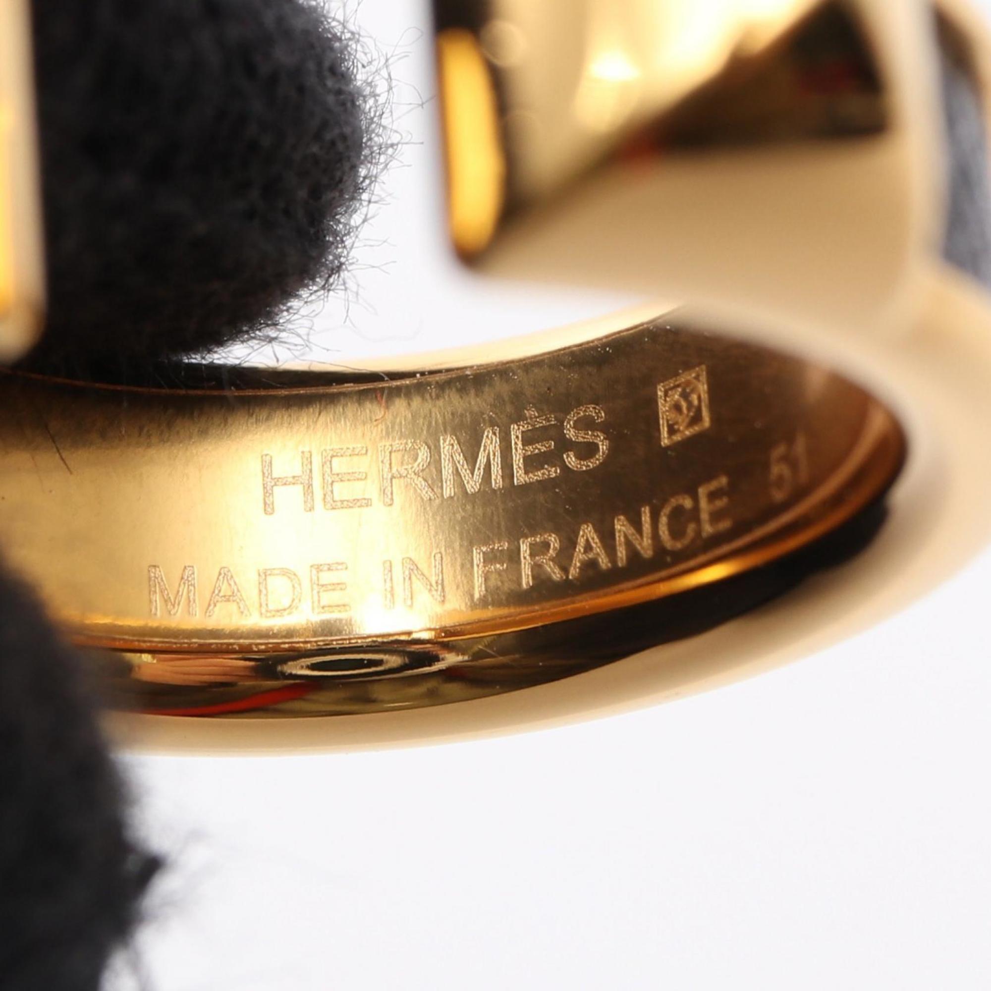 Hermes Gold Black Leather Band Ring (Pre-Owned)