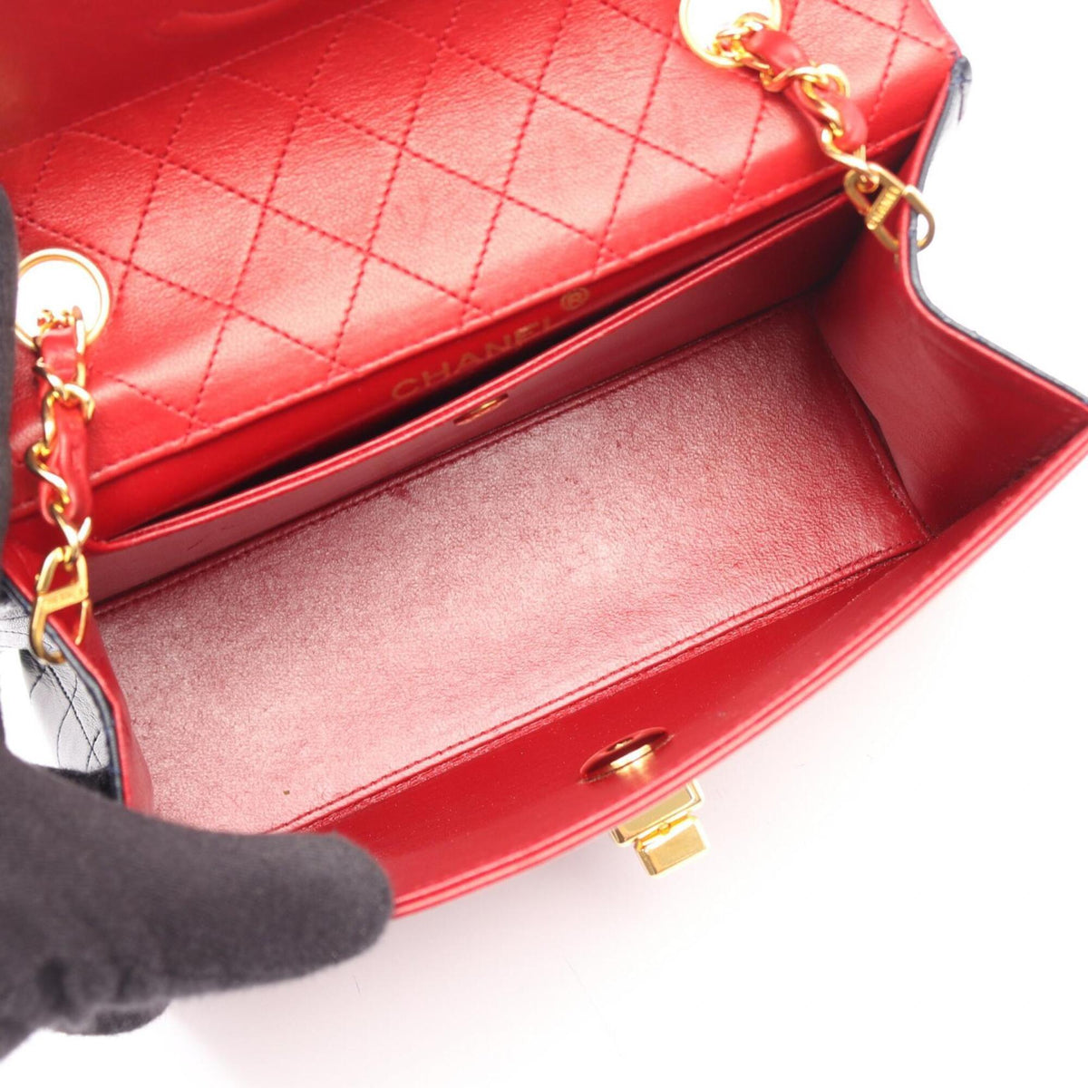Chanel 2.55 Navy Red Color Leather Handbag Shoulder Bag (Pre-Owned)