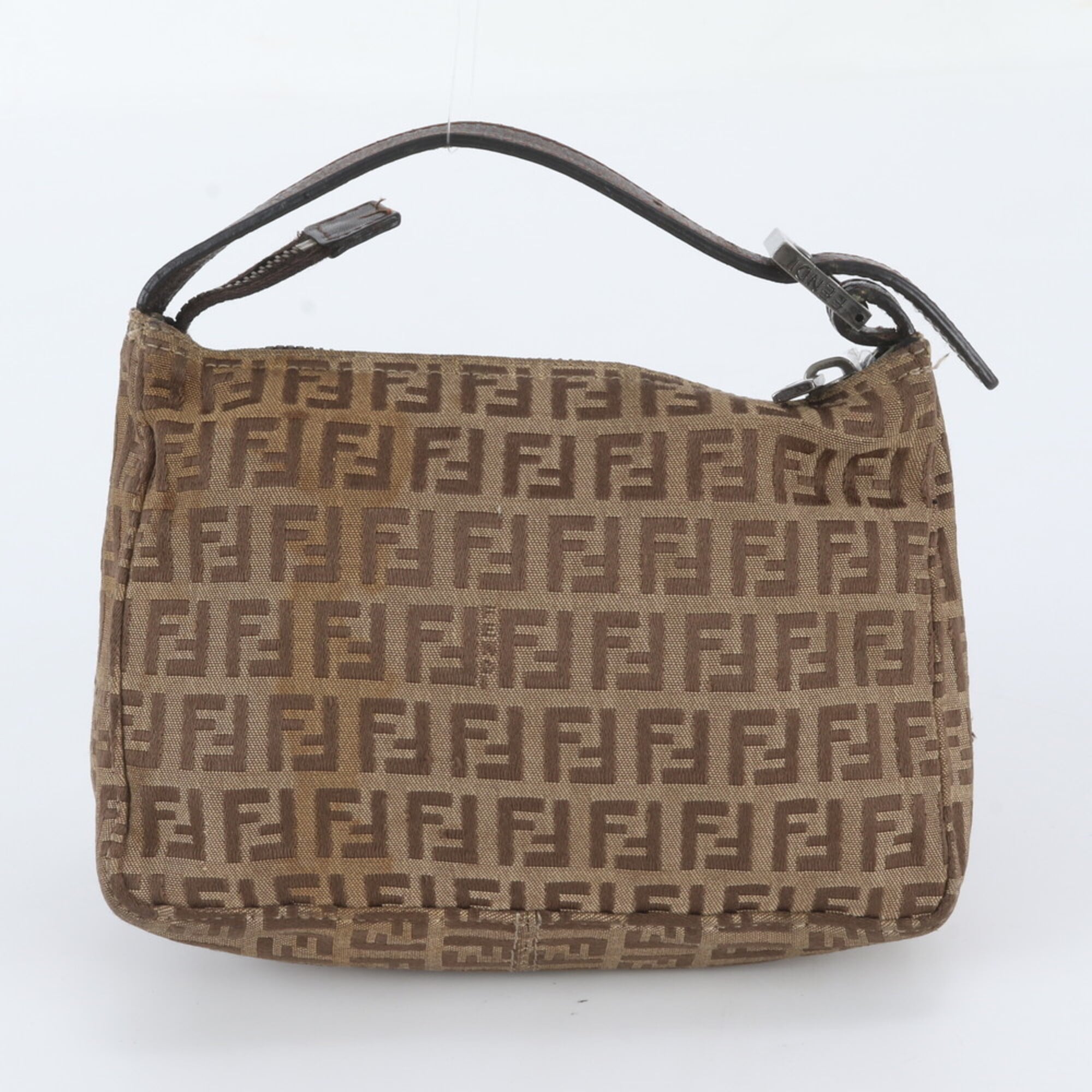 Fendi Brown Leather Canvas Handbag (Pre-Owned)