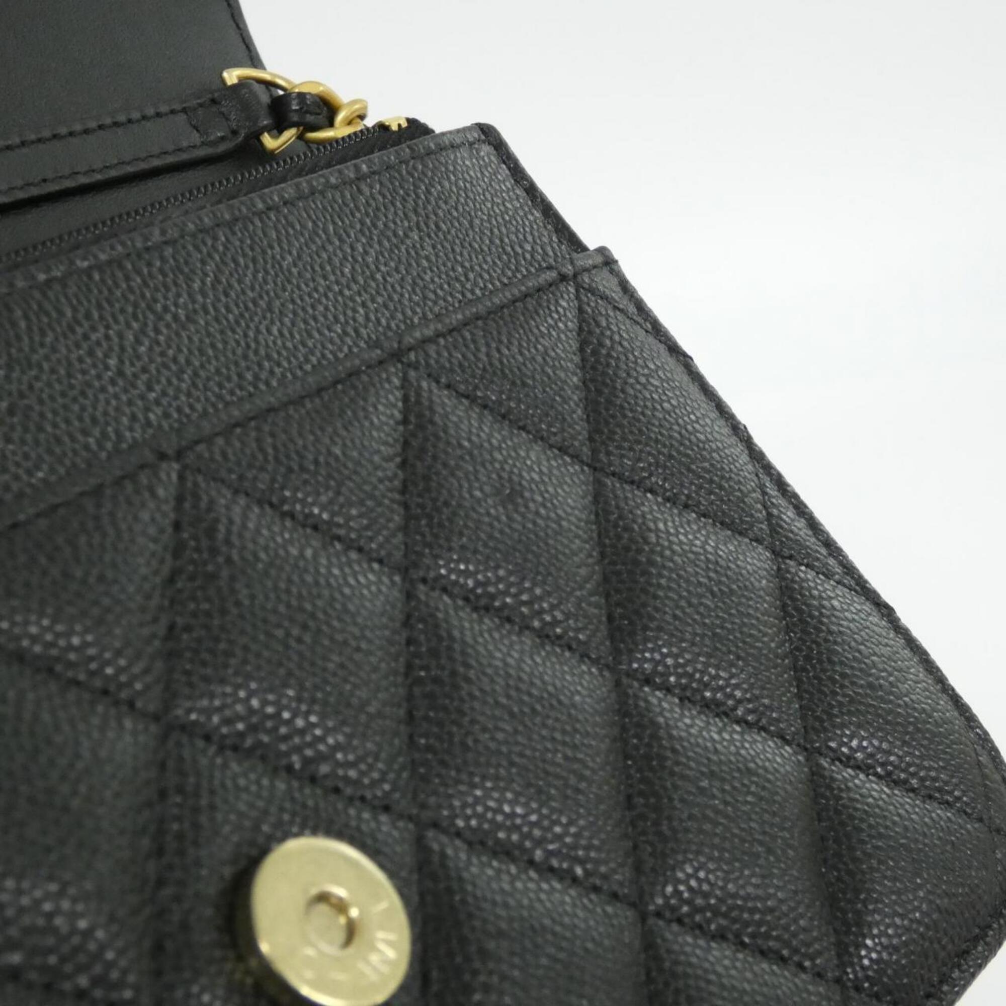 Chanel Black Grained Calfskin Chain/Shoulder Wallet (Pre-Owned)