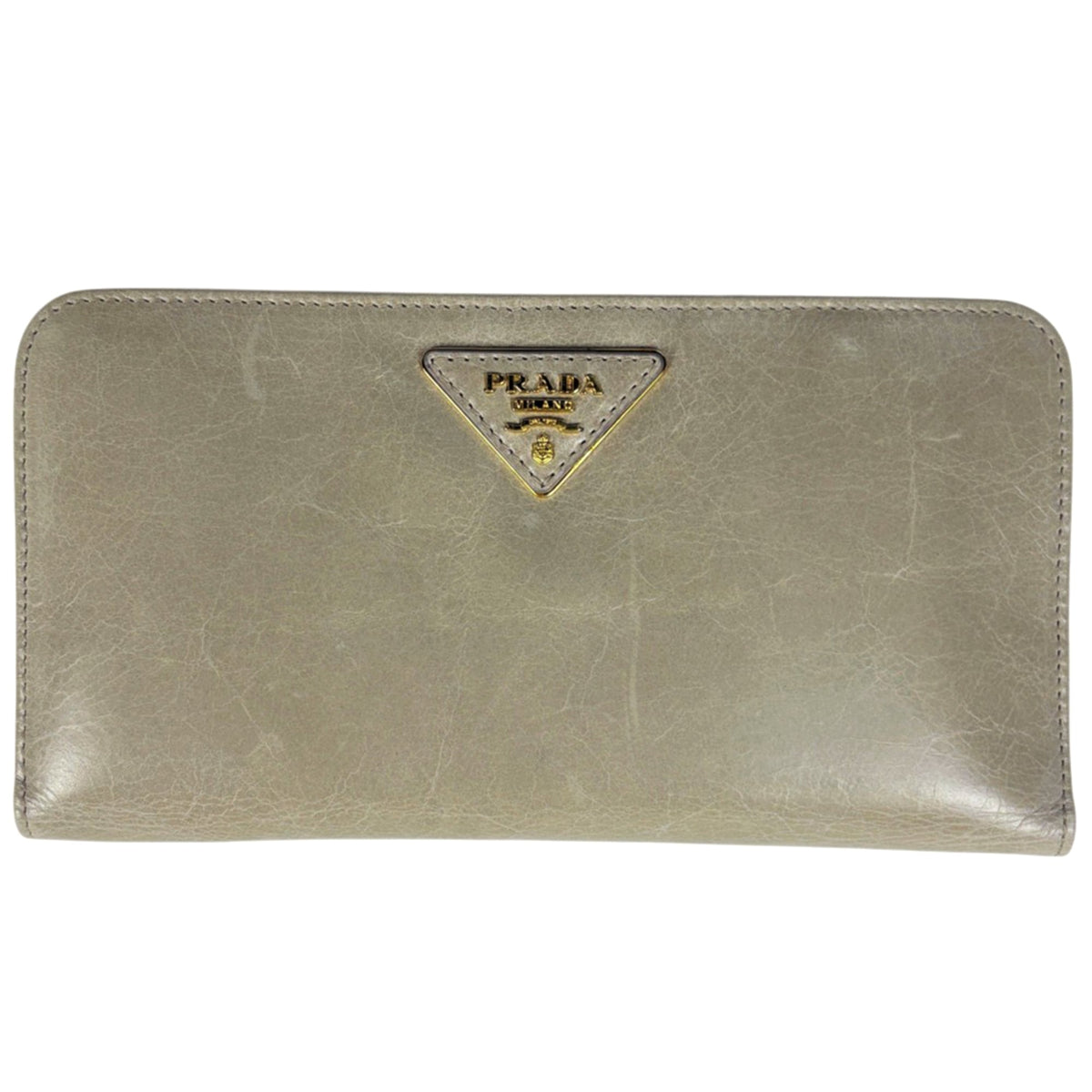 Prada Grayish Leather Long Wallet (Bi-Fold) (Pre-Owned)