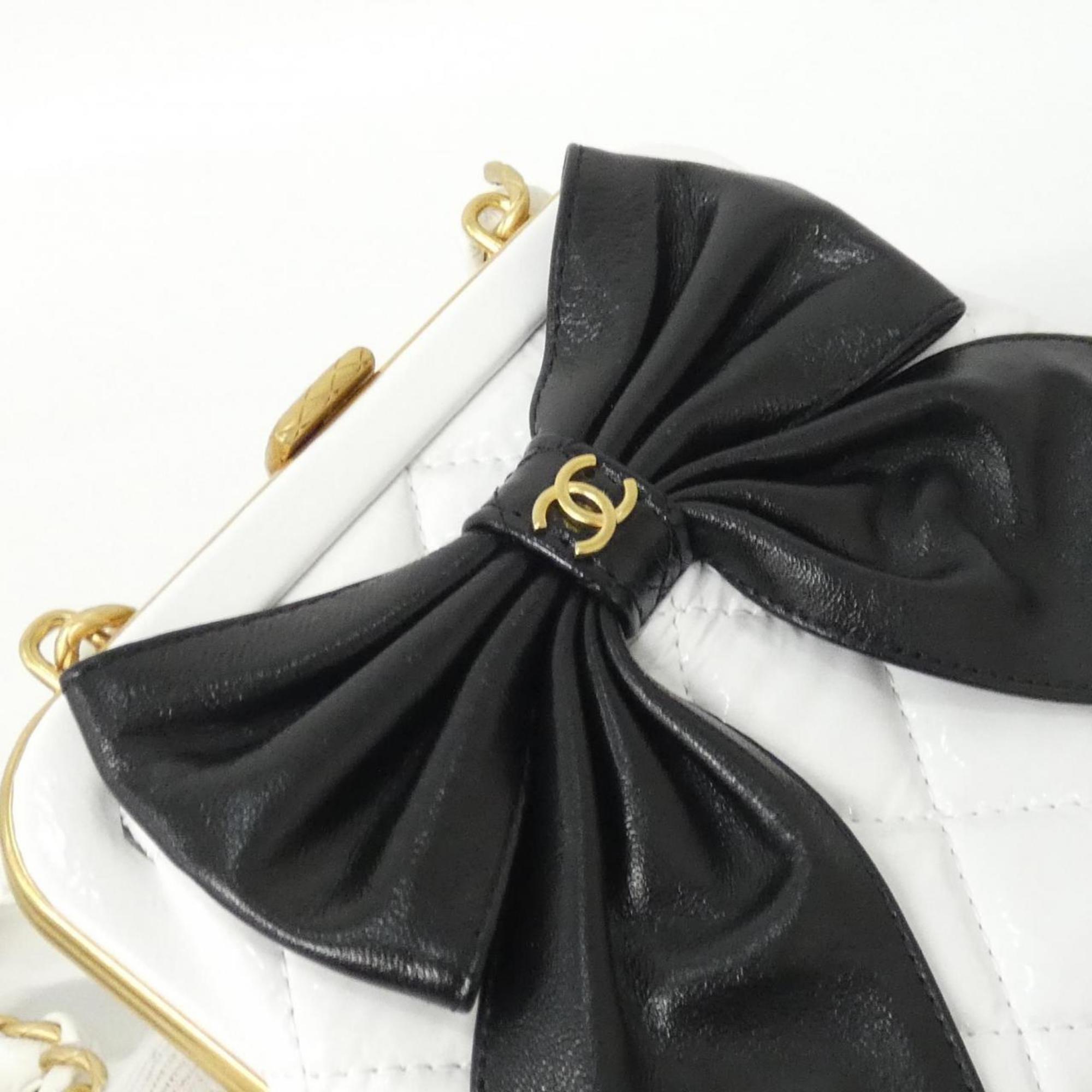 Chanel Black White Leather Clutch Bag Handbag Shoulder Bag (Pre-Owned)