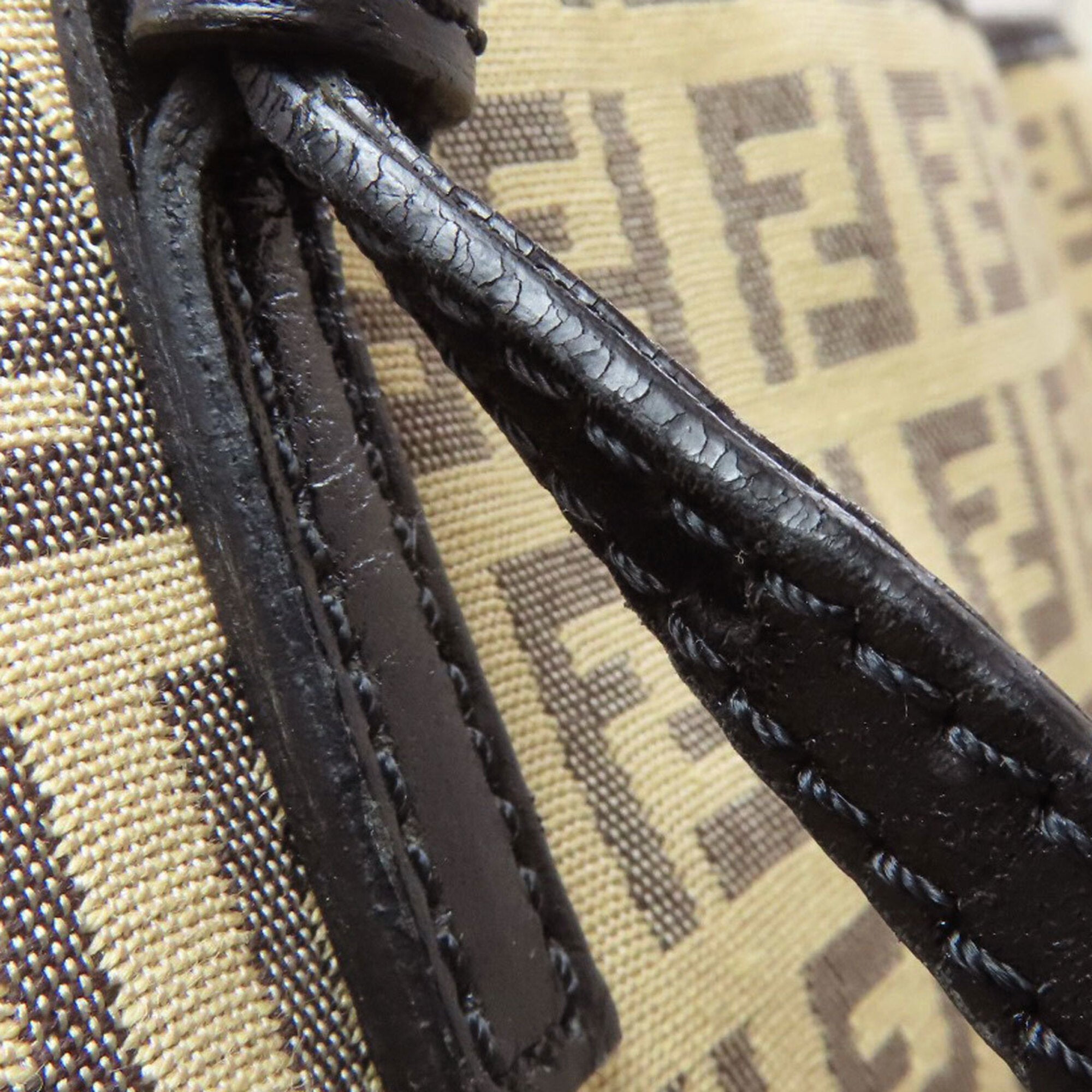Fendi Zucca Beige Black Canvas Leather Tote Bag (Pre-Owned)