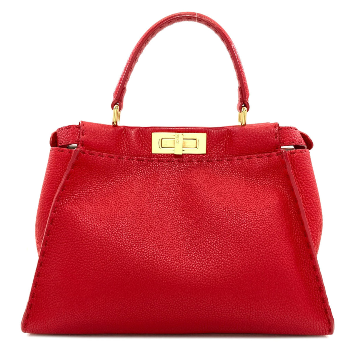 Fendi Peekaboo Red Color Leather Handbag (Pre-Owned)