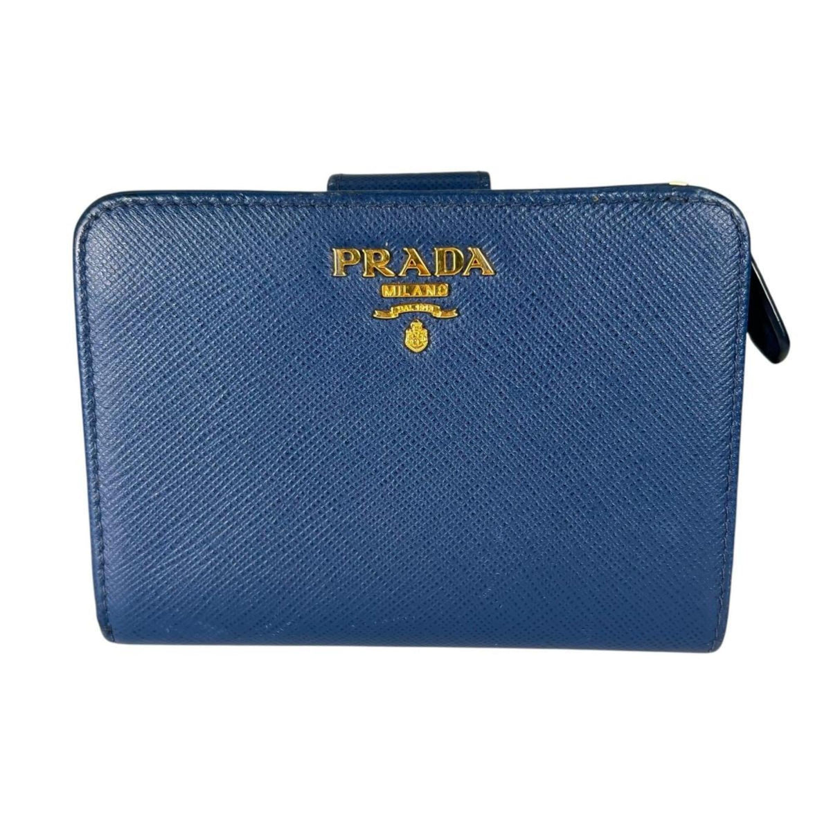 Prada Saffiano Blue Leather Wallet (Bi-Fold) (Pre-Owned)