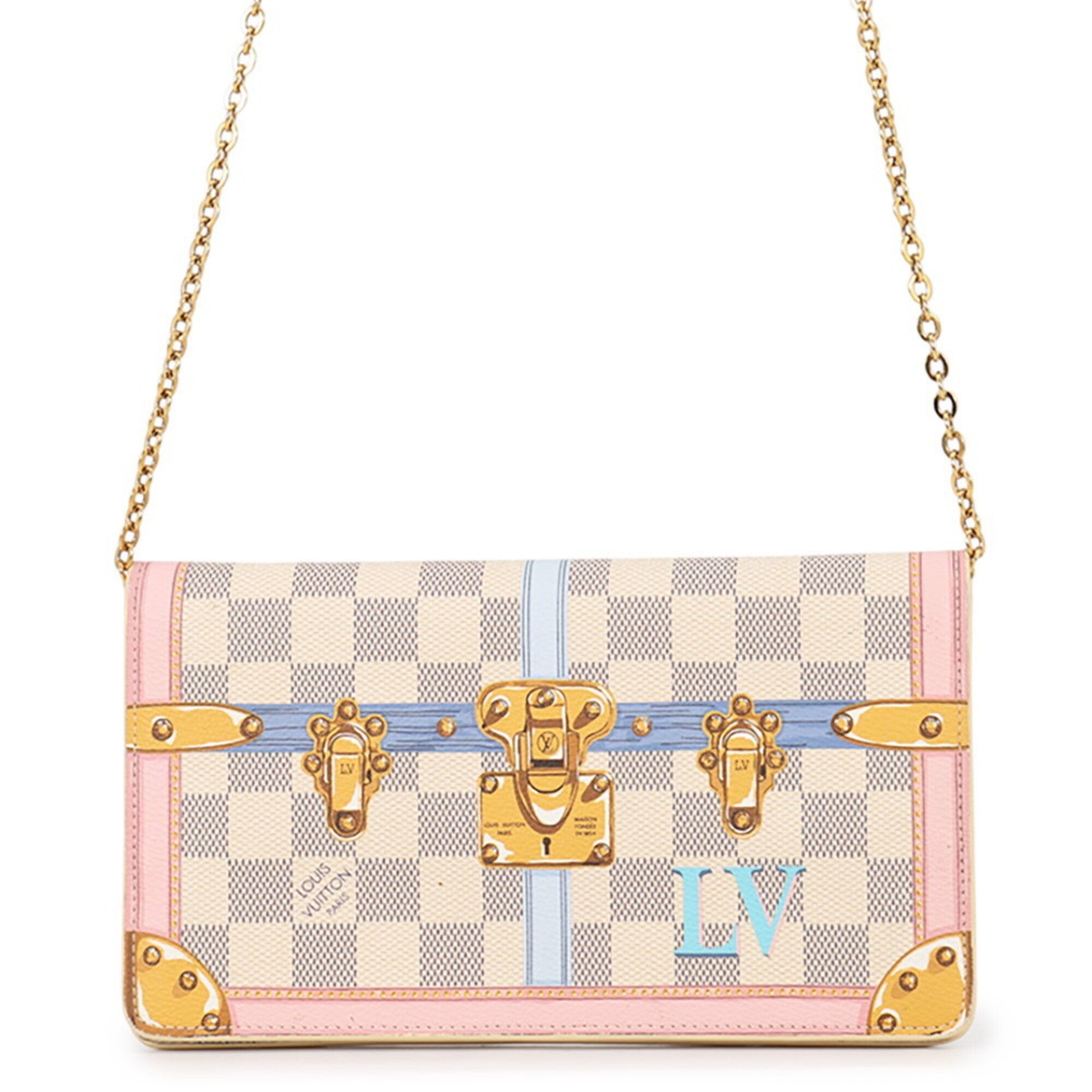 Louis Vuitton Damier Azur Rose Ballerine Damier Azur Chain/Shoulder Wallet (Pre-Owned)
