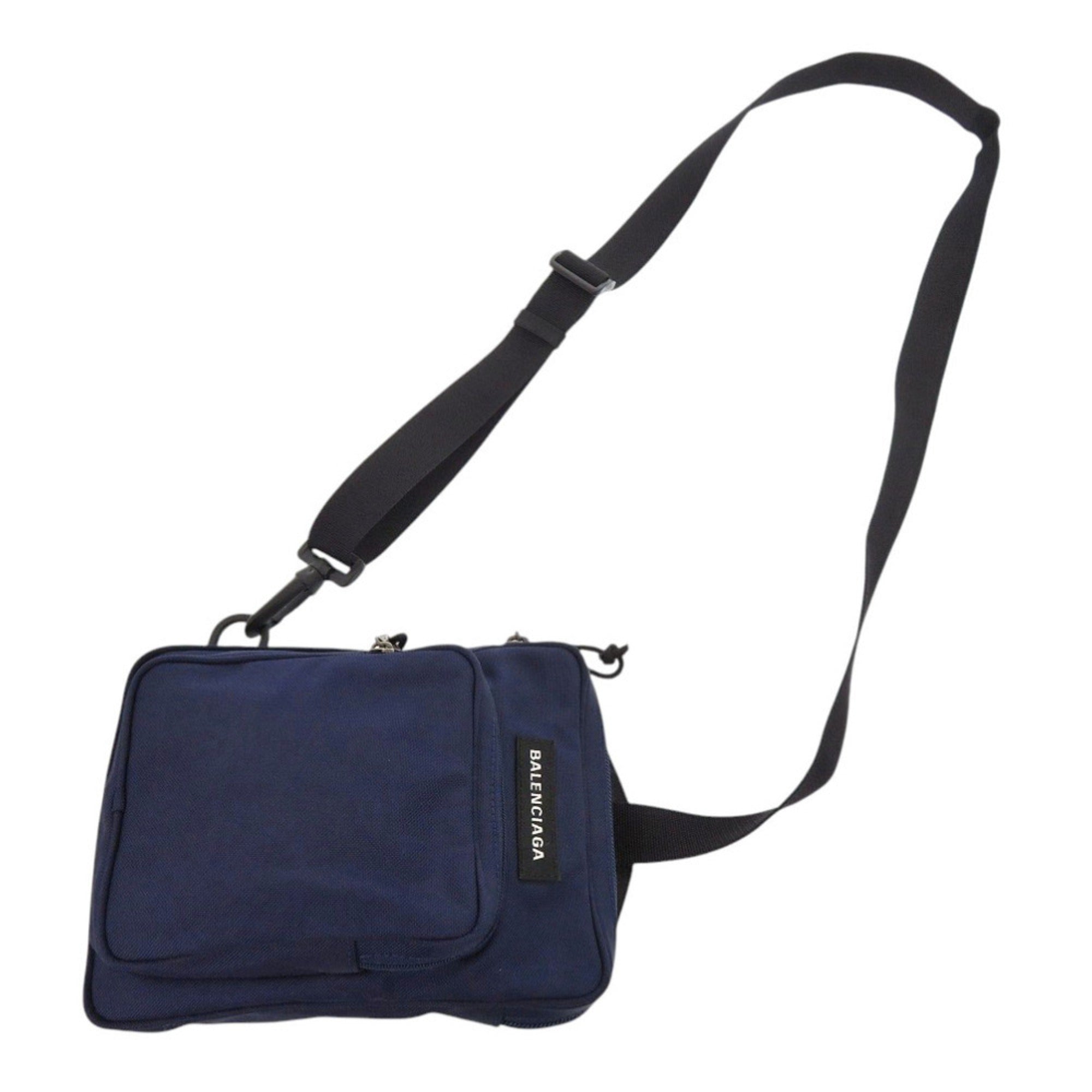 Balenciaga Black Navy Nylon Shoulder Bag Sling Bag (Pre-Owned)