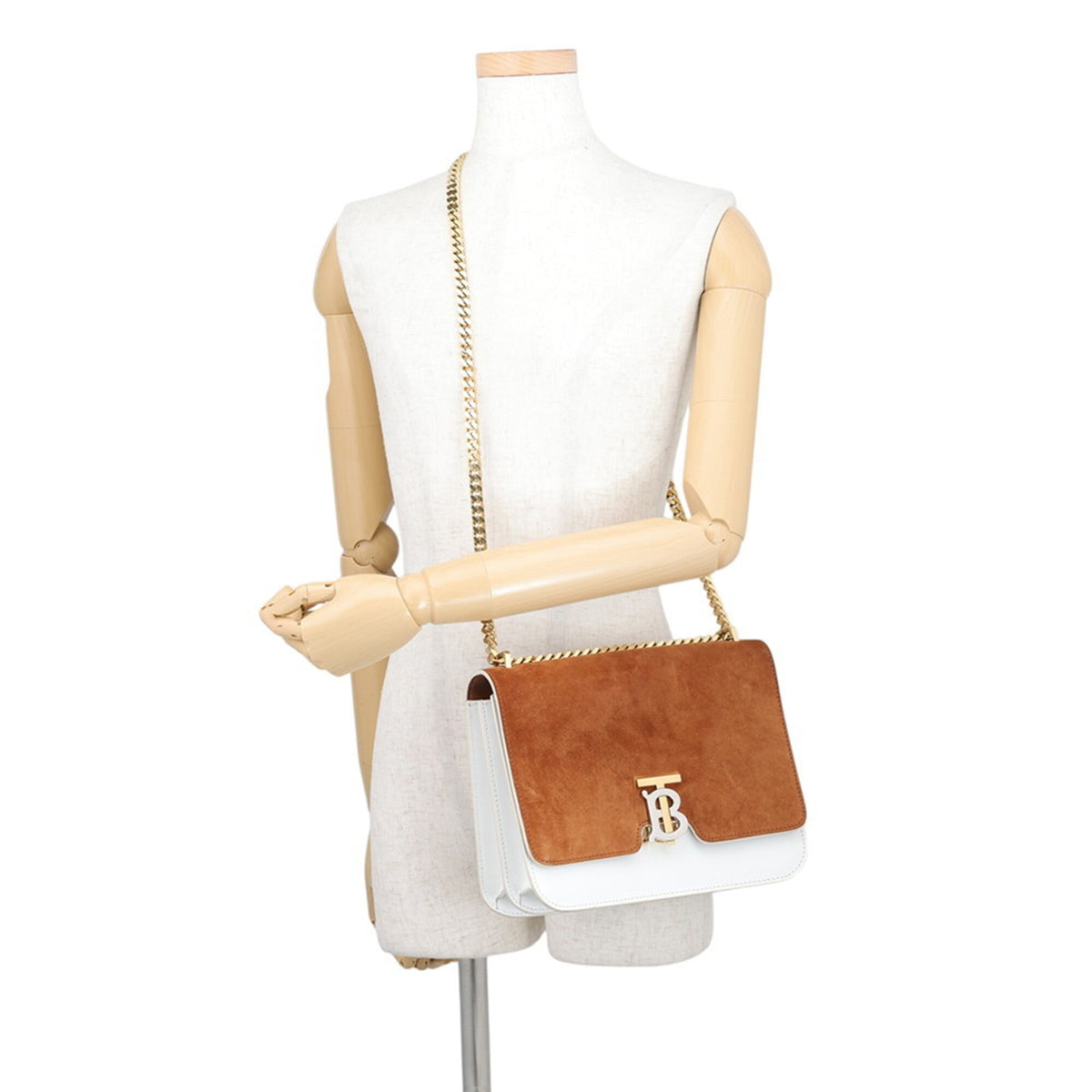 Burberry Brown White Suede Leather Shoulder Bag (Pre-Owned)