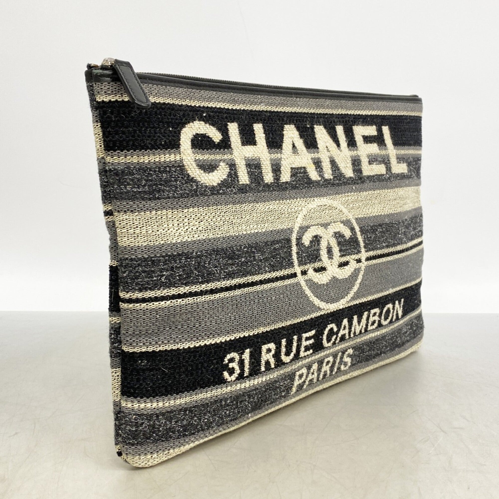 Chanel Black Gray Canvas Clutch Bag (Pre-Owned)