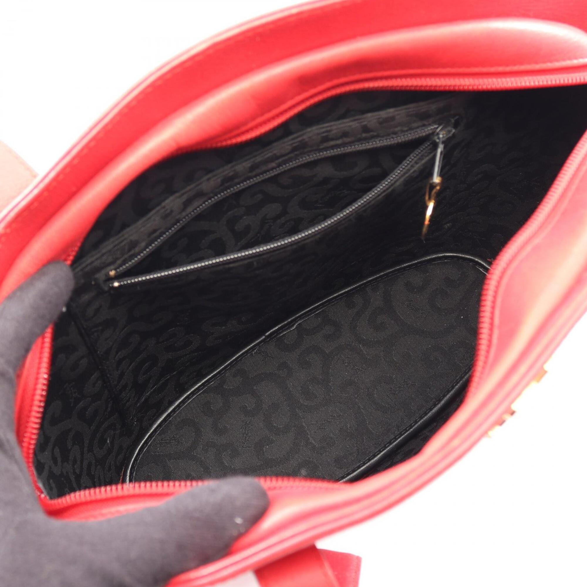 Yves Saint Laurent Red Color Leather Handbag Shoulder Bag (Pre-Owned)
