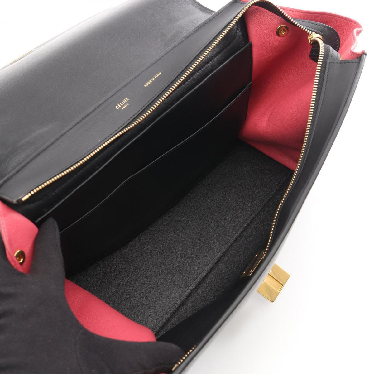 Celine Beige Black Pink Leather Suede Handbag (Pre-Owned)