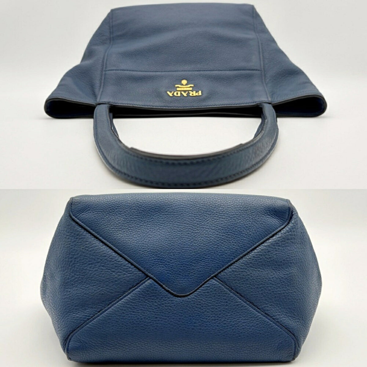 Prada Blue Leather Shoulder Bag Tote Bag (Pre-Owned)