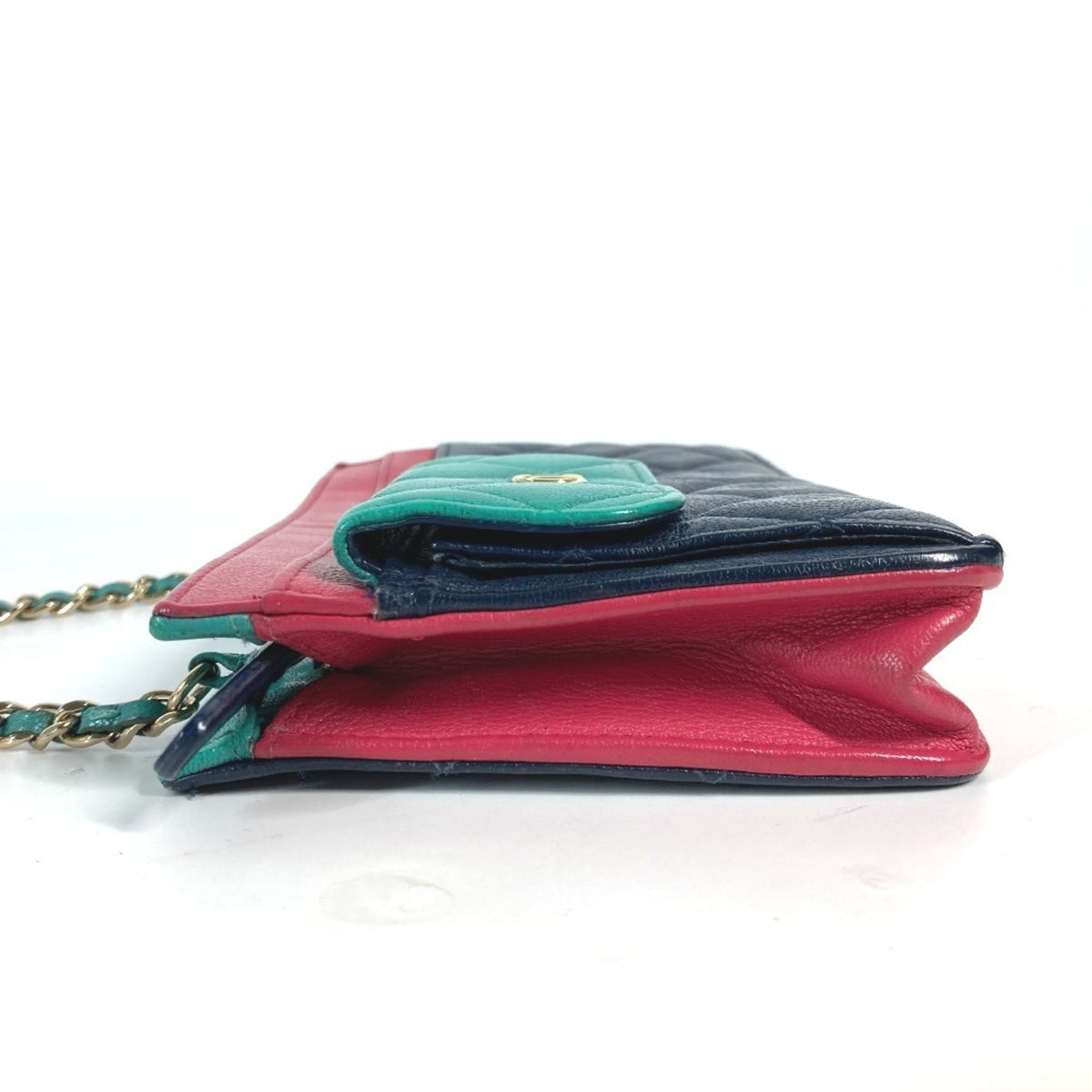 Chanel Navy Pink Grained Calfskin Pochette Shoulder Bag (Pre-Owned)