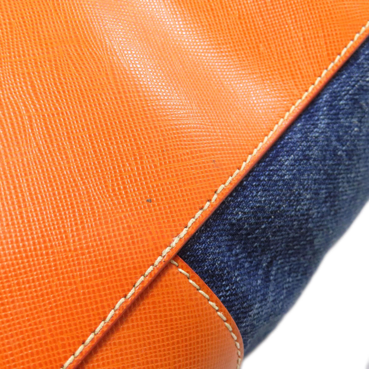 Prada Blue Orange Canvas Leather Handbag (Pre-Owned)