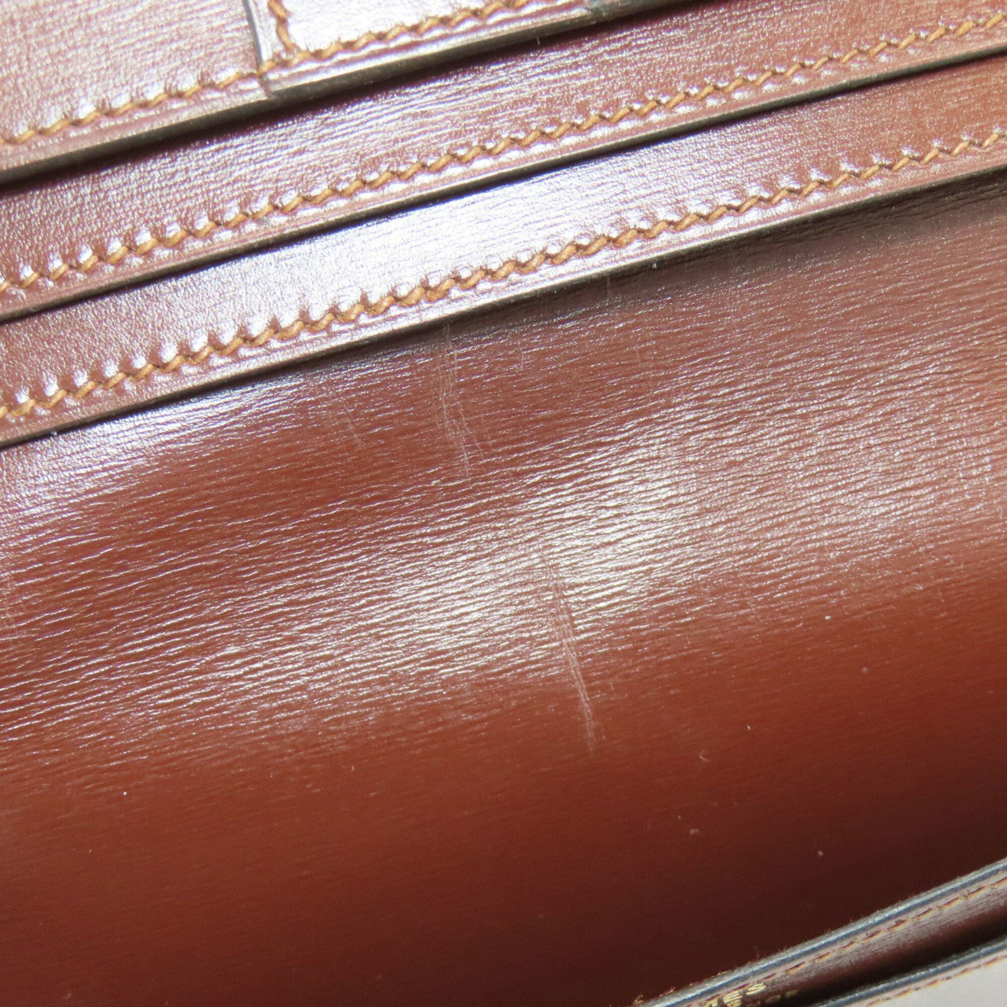 Hermes Brown Red Color Box Calf Leather Long Bill Wallet (Bi-Fold) (Pre-Owned)