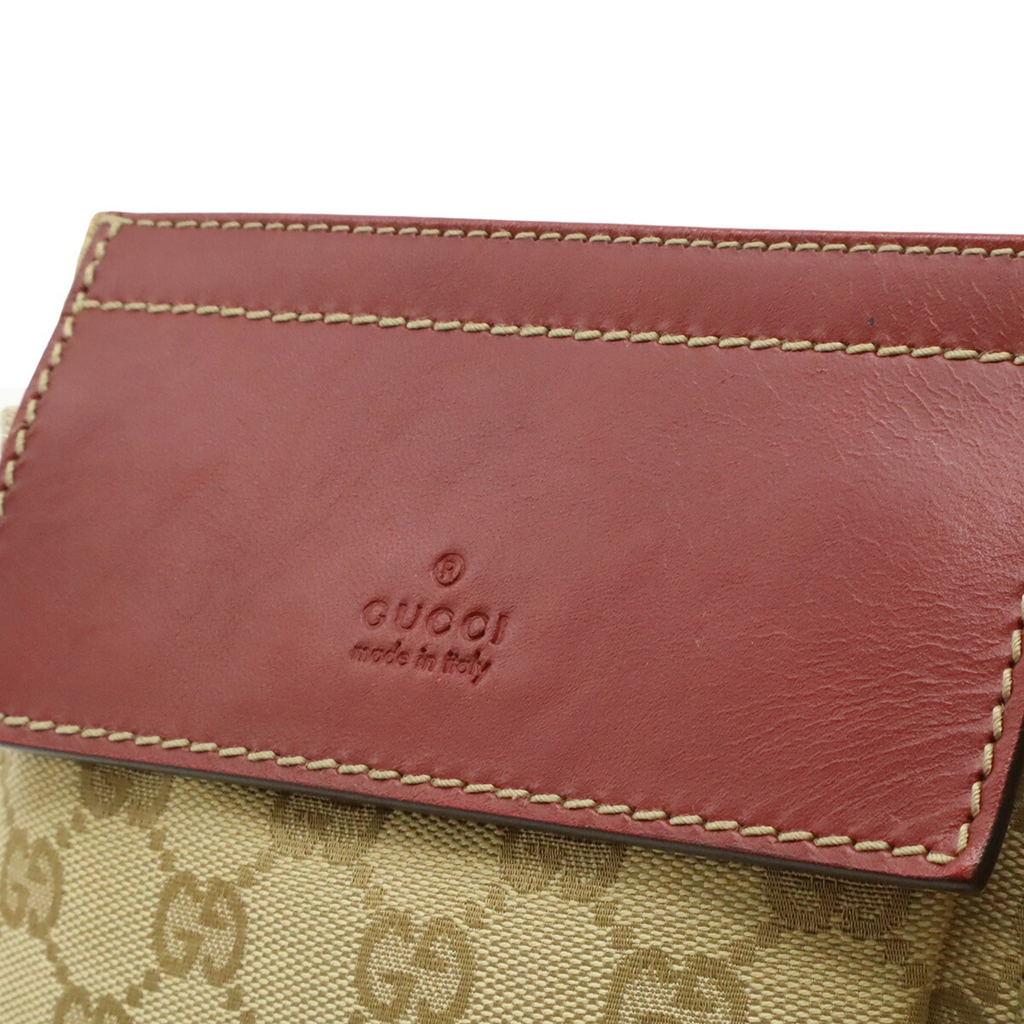 Gucci Beige Pink Red Canvas Leather Fanny Pack Sling Bag (Pre-Owned)