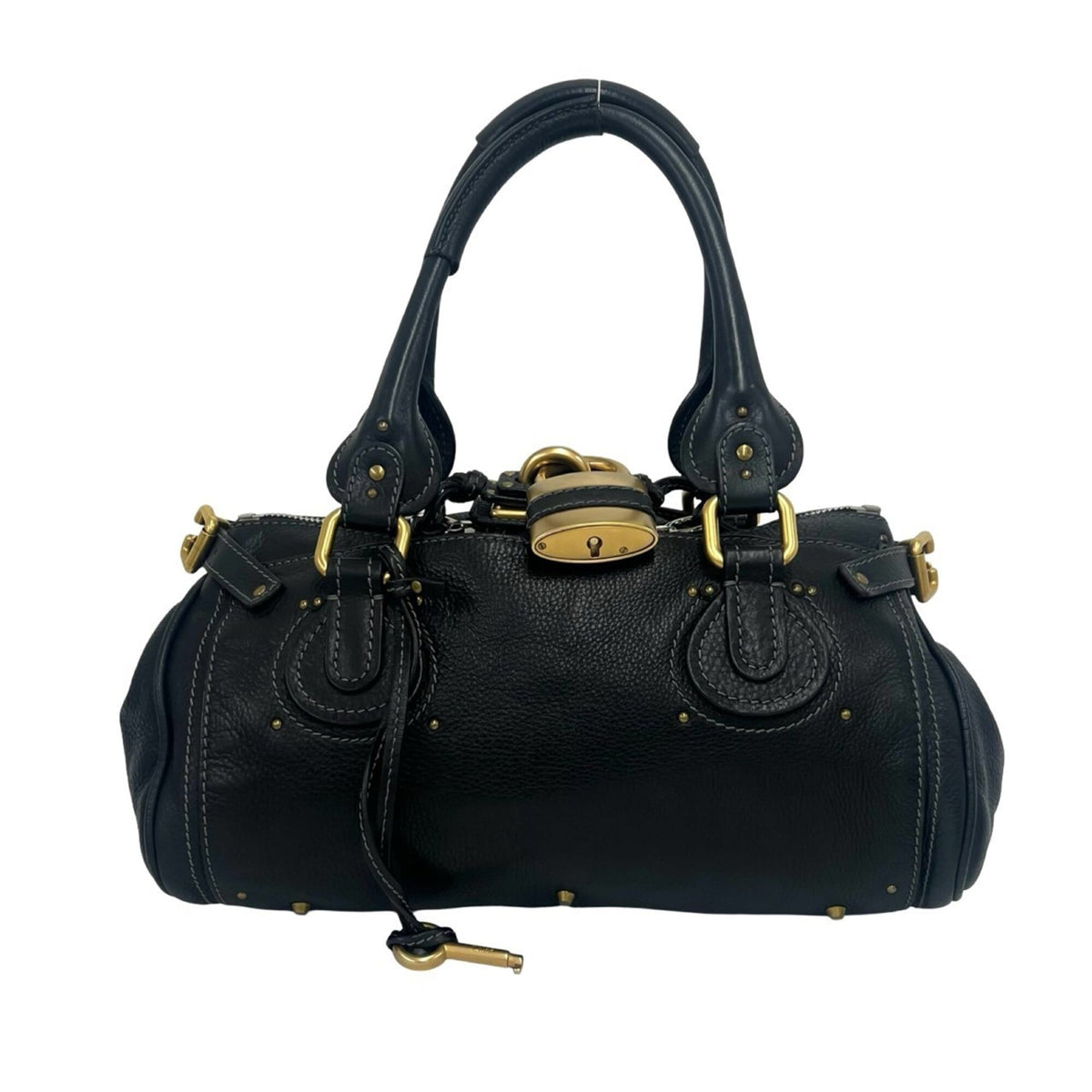 Chloé Black Leather Boston Bag Handbag Tote Bag (Pre-Owned)